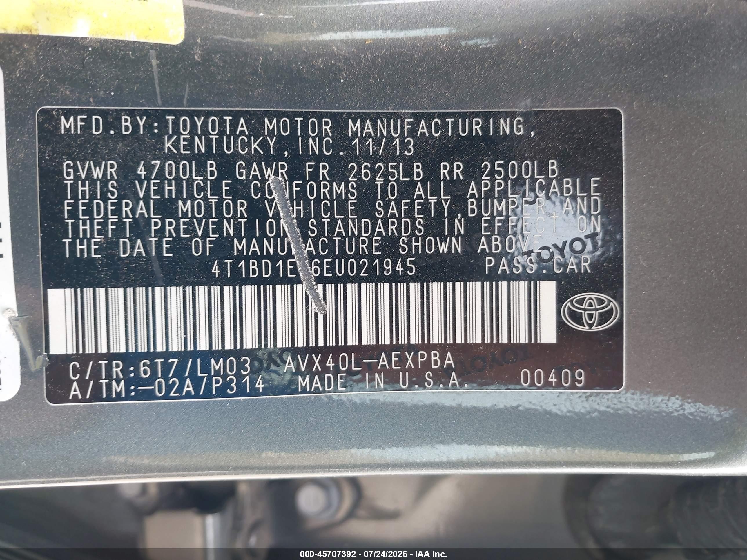 2014 Toyota Avalon Hybrid Limited Зеленый vin: 4T1BD1EB6EU021945