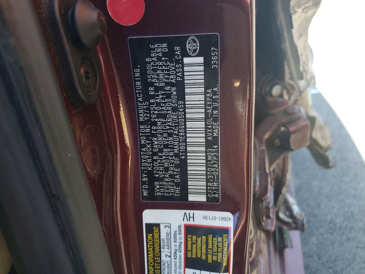 2016 Toyota Avalon Hybrid Limited Burgundy vin: 4T1BD1EB6GU050459