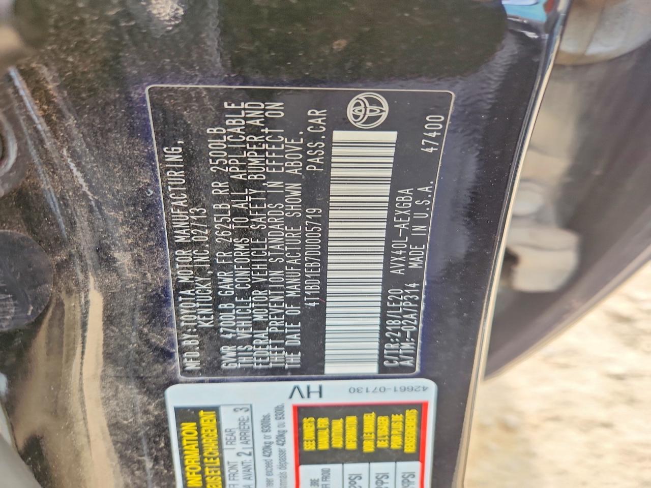 2013 Toyota Avalon Hybrid Xle Touring Black vin: 4T1BD1EB7DU005719