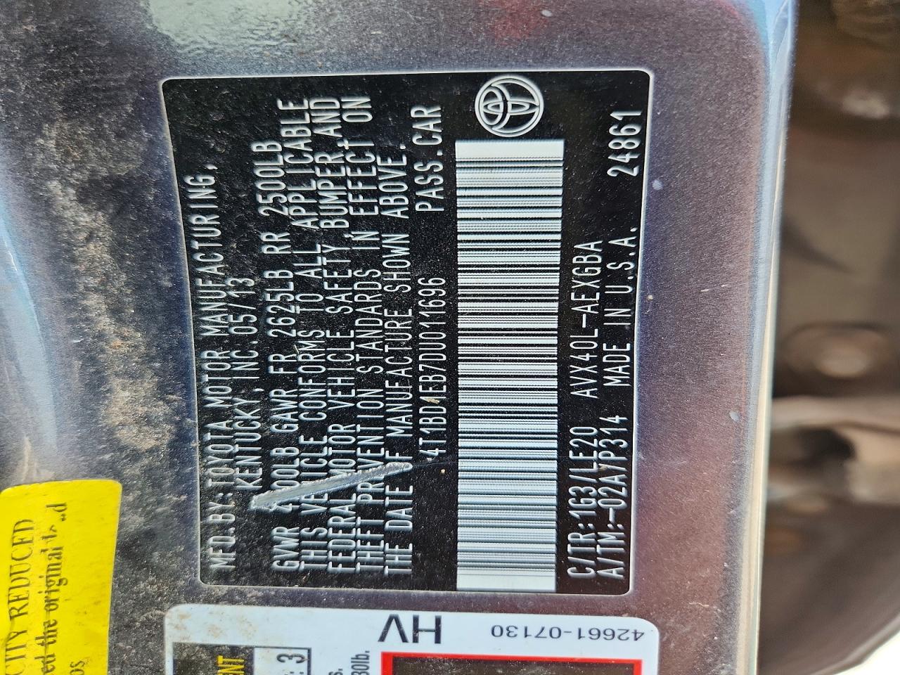 2013 Toyota Avalon Hybrid Xle Touring Gray vin: 4T1BD1EB7DU011696