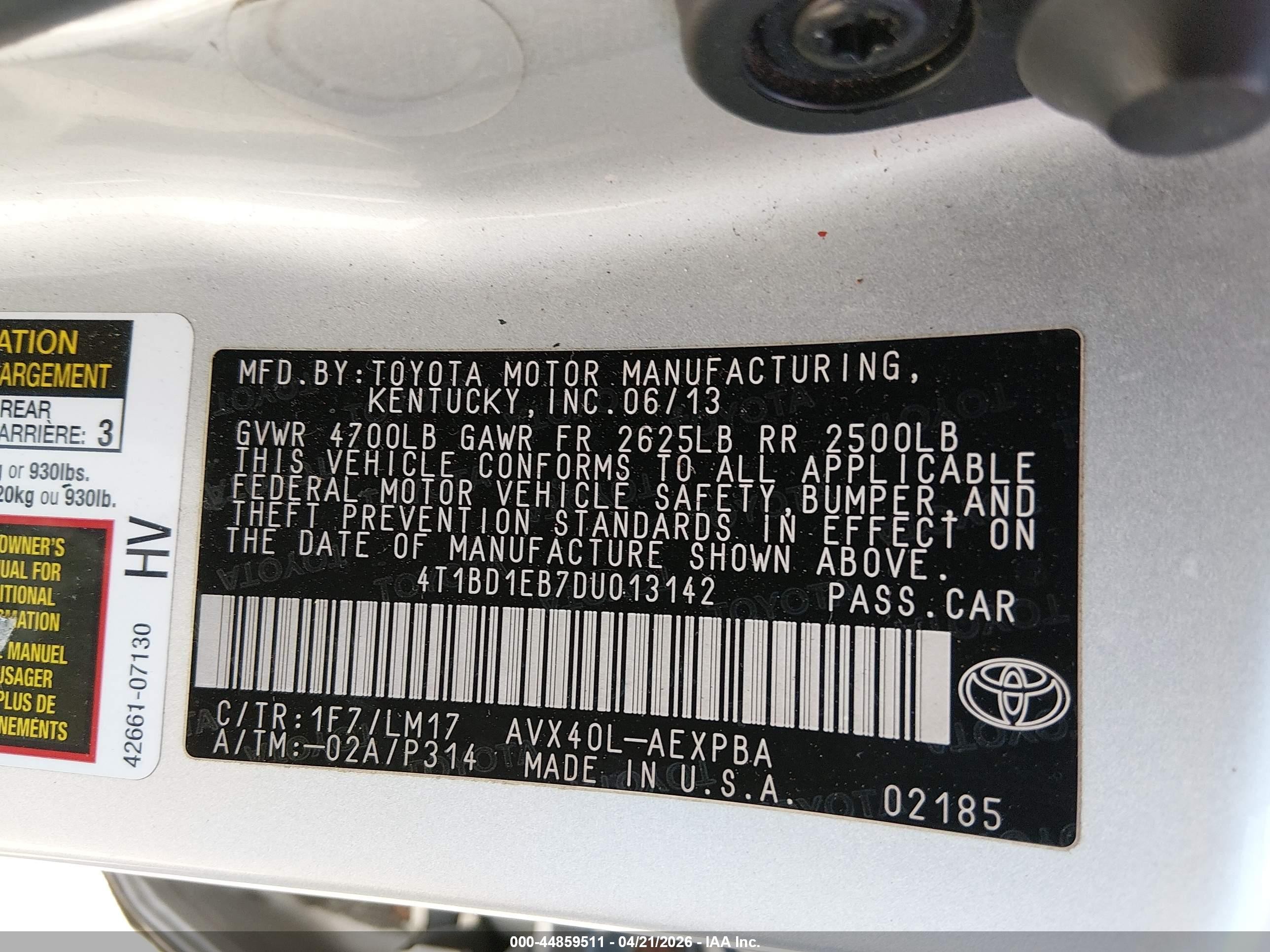 2013 Toyota Avalon Hybrid Limited Silver vin: 4T1BD1EB7DU013142