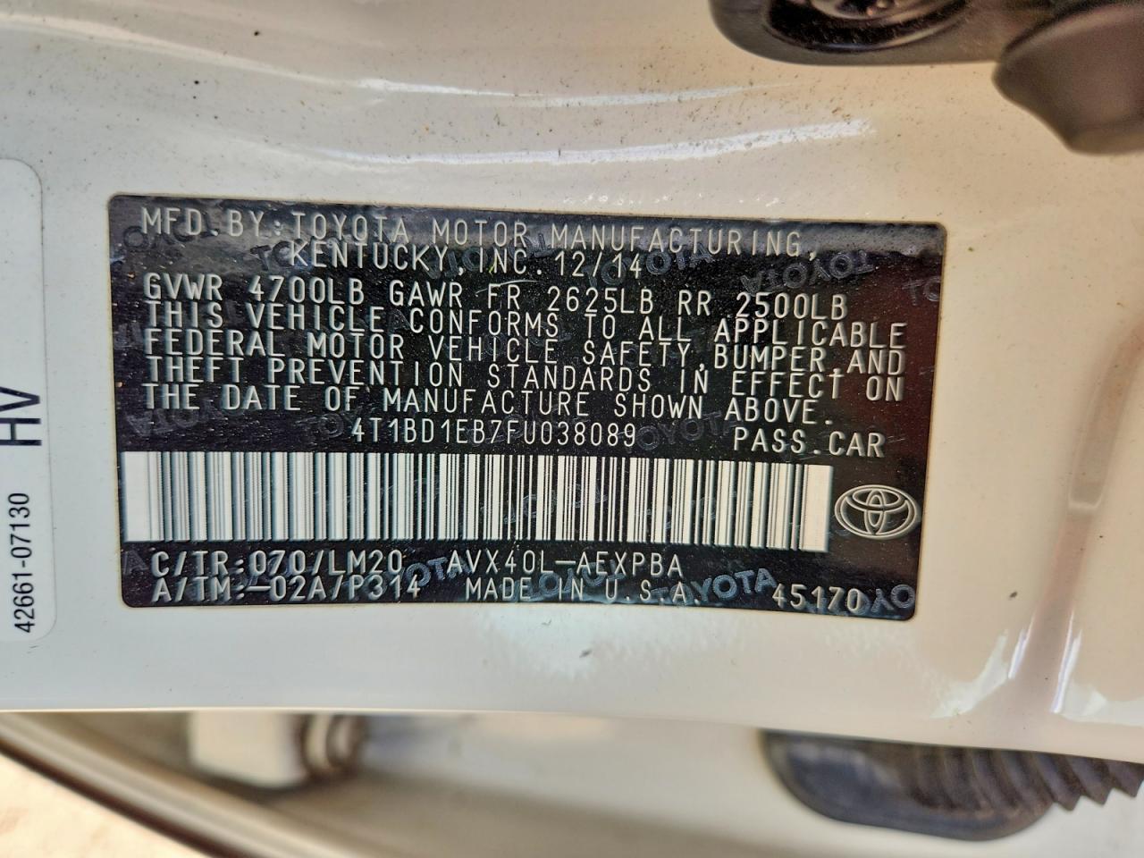 2015 Toyota Avalon Hybrid Limited White vin: 4T1BD1EB7FU038089