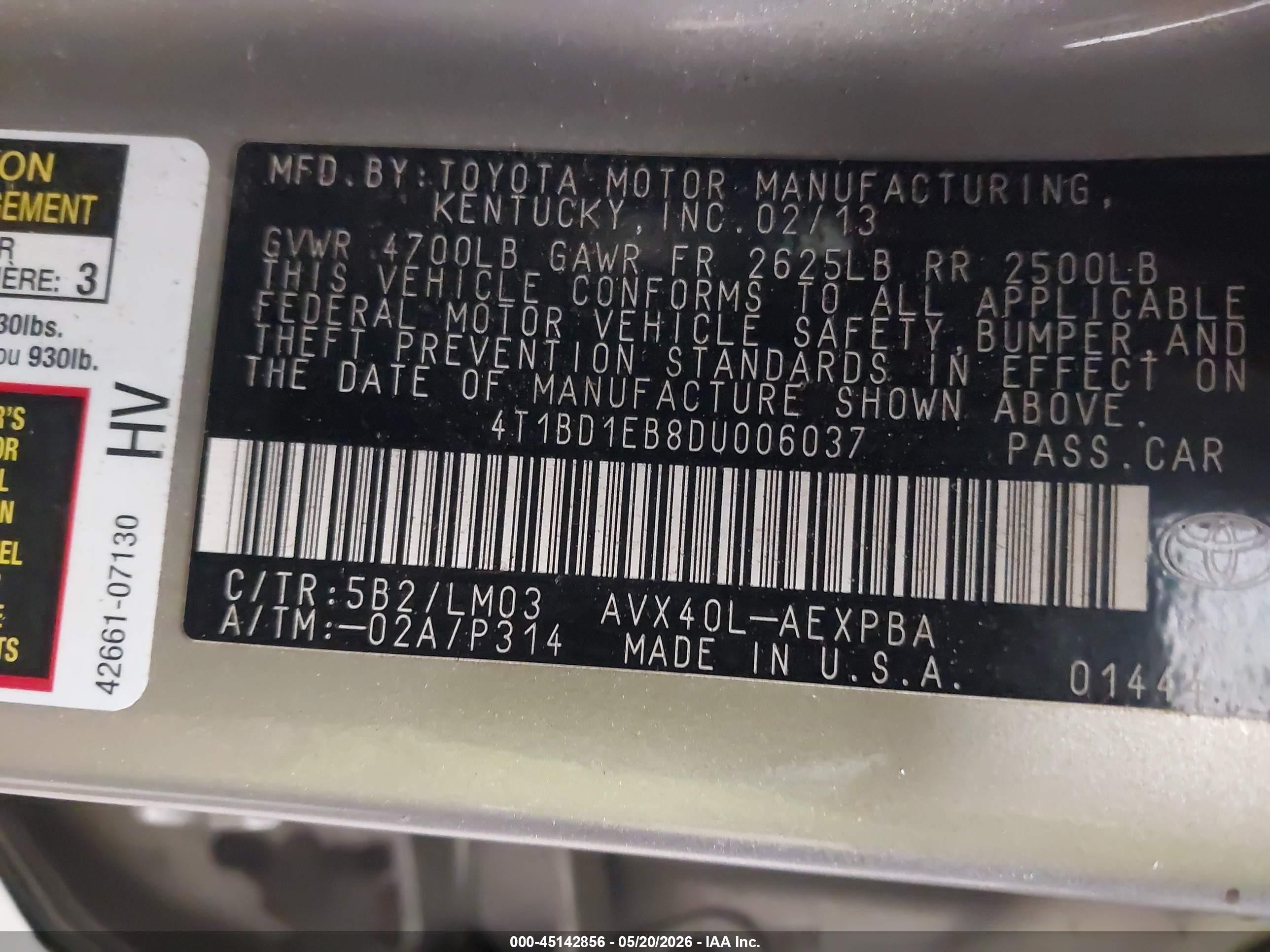 2013 Toyota Avalon Hybrid Limited Tan vin: 4T1BD1EB8DU006037