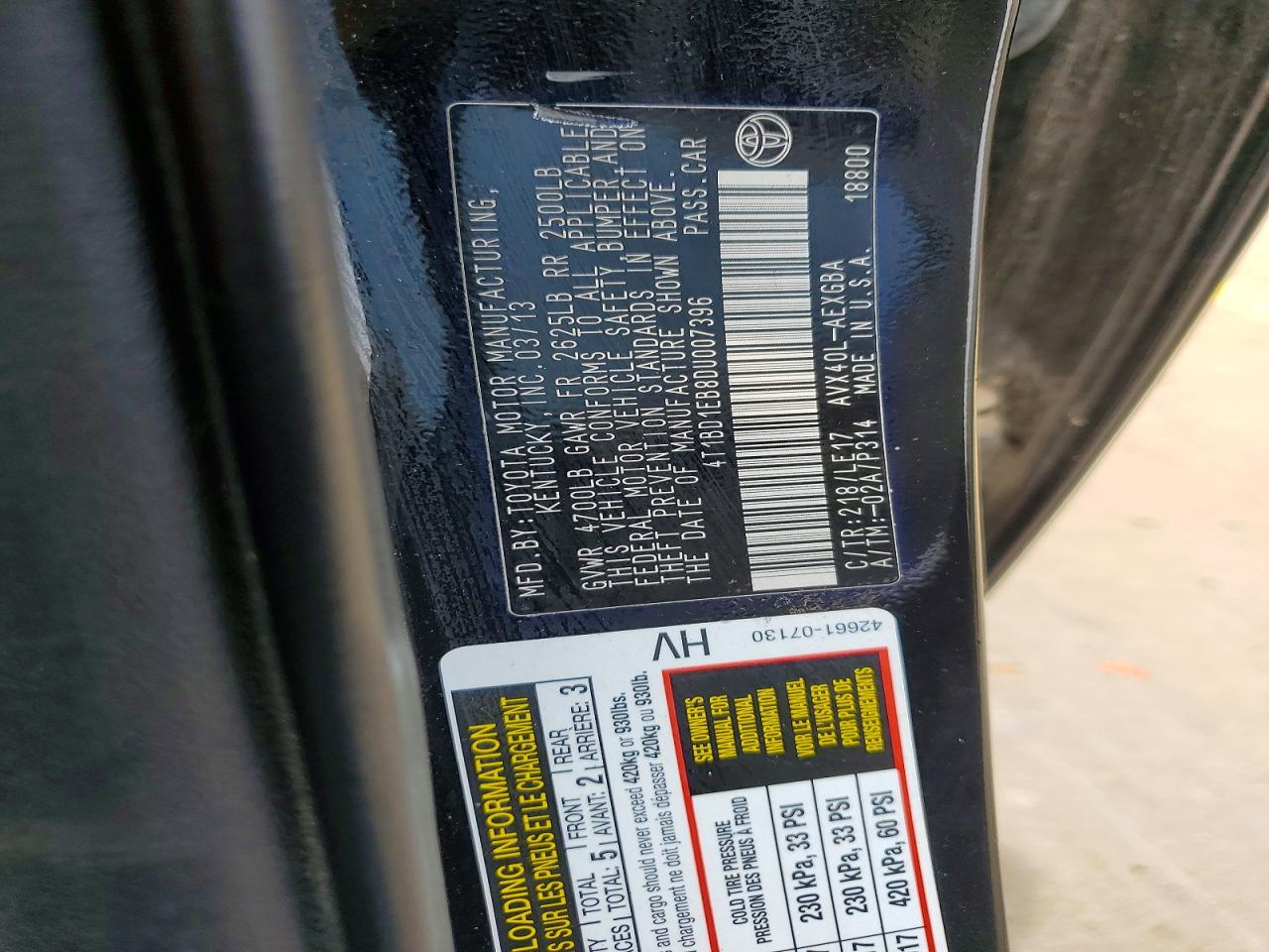 2013 Toyota Avalon Hybrid Xle Touring Black vin: 4T1BD1EB8DU007396