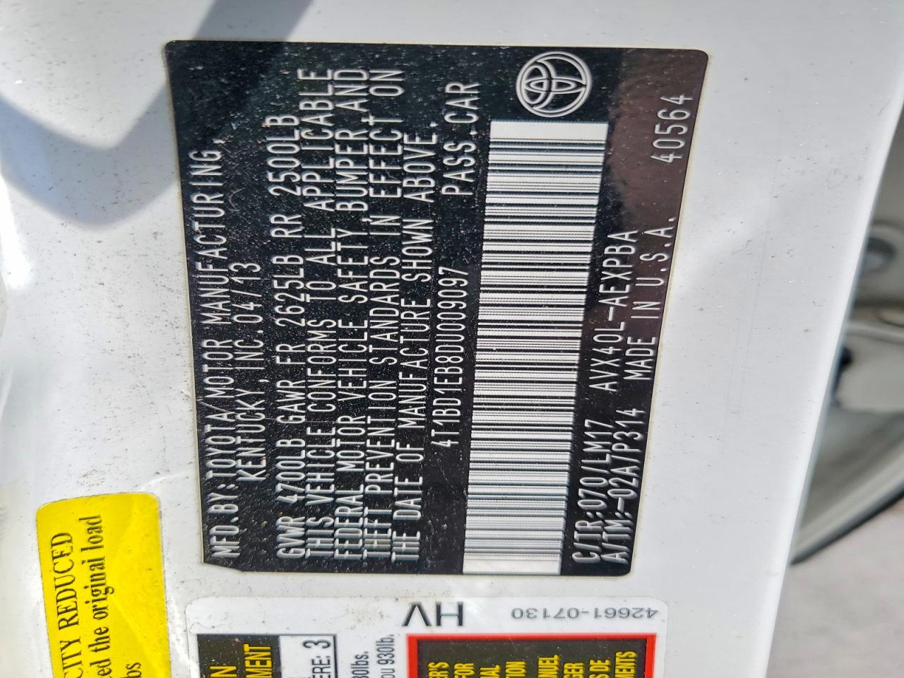 2013 Toyota Avalon Hybrid Limited White vin: 4T1BD1EB8DU009097