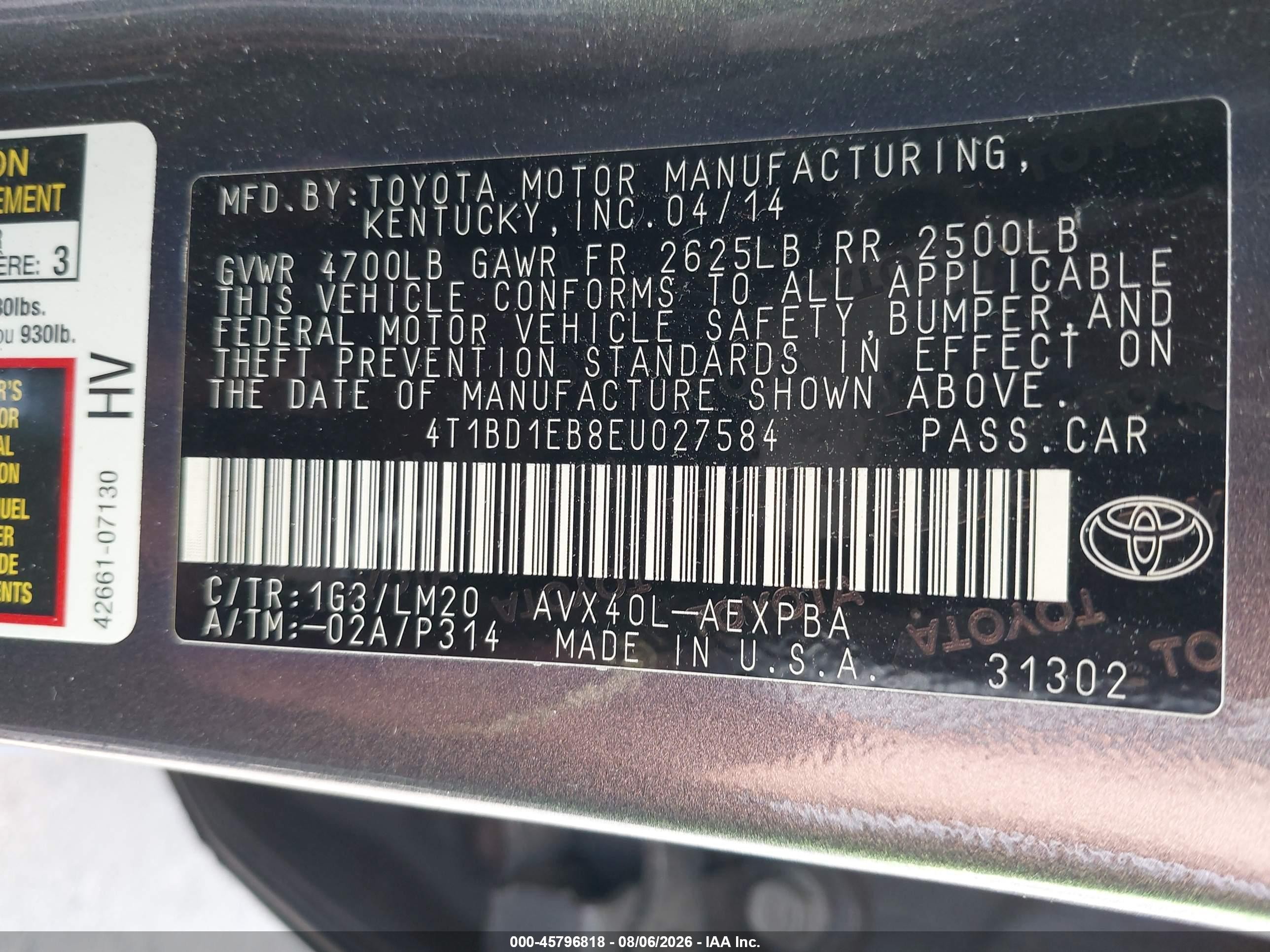 2014 Toyota Avalon Hybrid Limited Gray vin: 4T1BD1EB8EU027584
