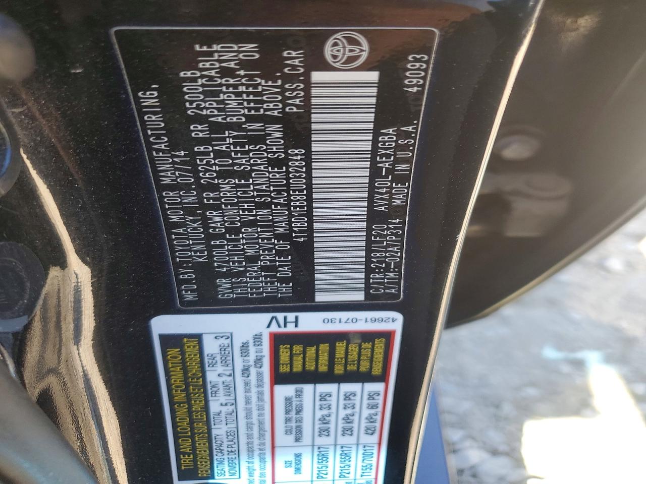 2014 Toyota Avalon Hybrid Xle Premium Black vin: 4T1BD1EB8EU032848