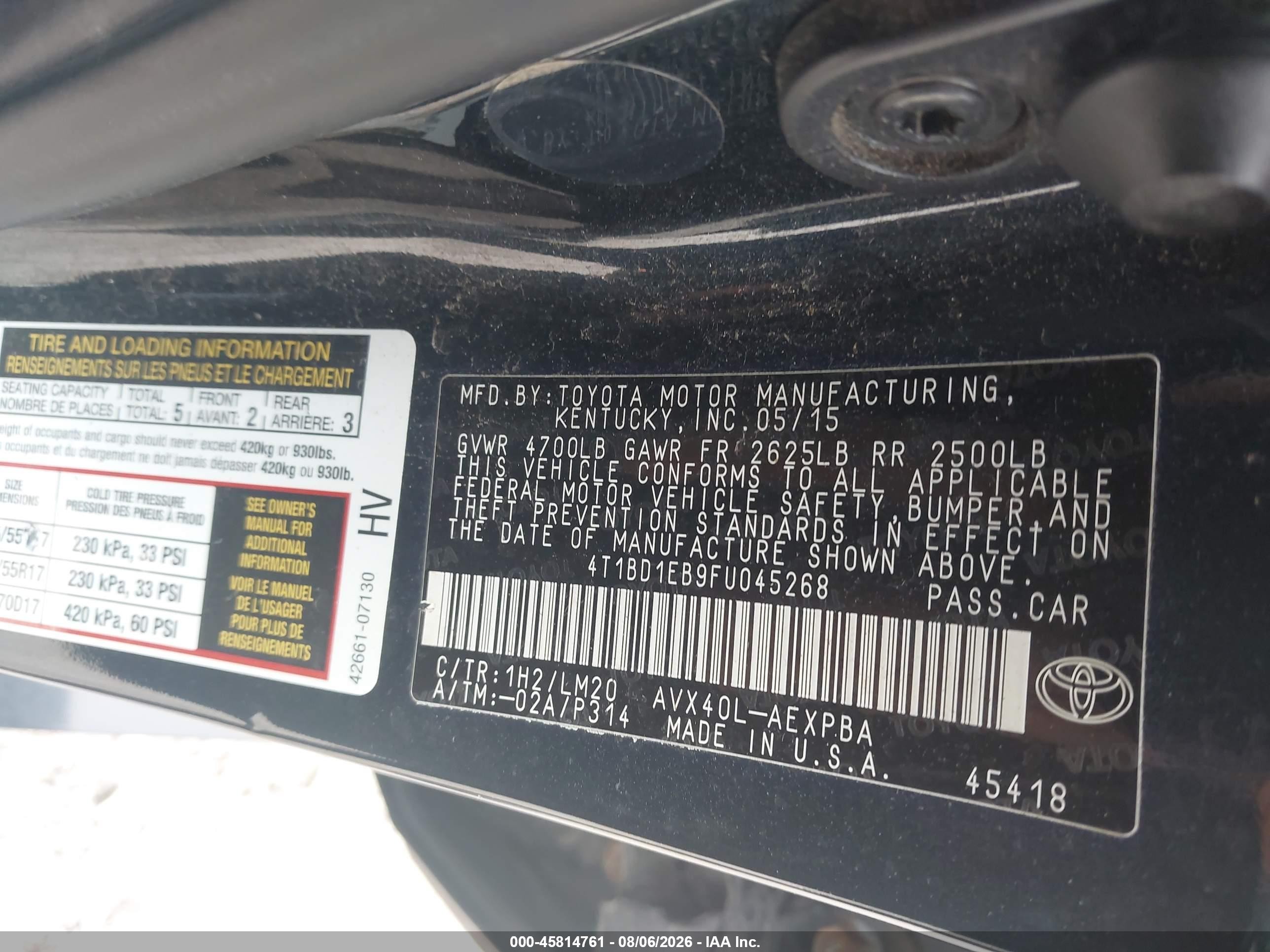 2015 Toyota Avalon Hybrid Limited Dark Blue vin: 4T1BD1EB9FU045268