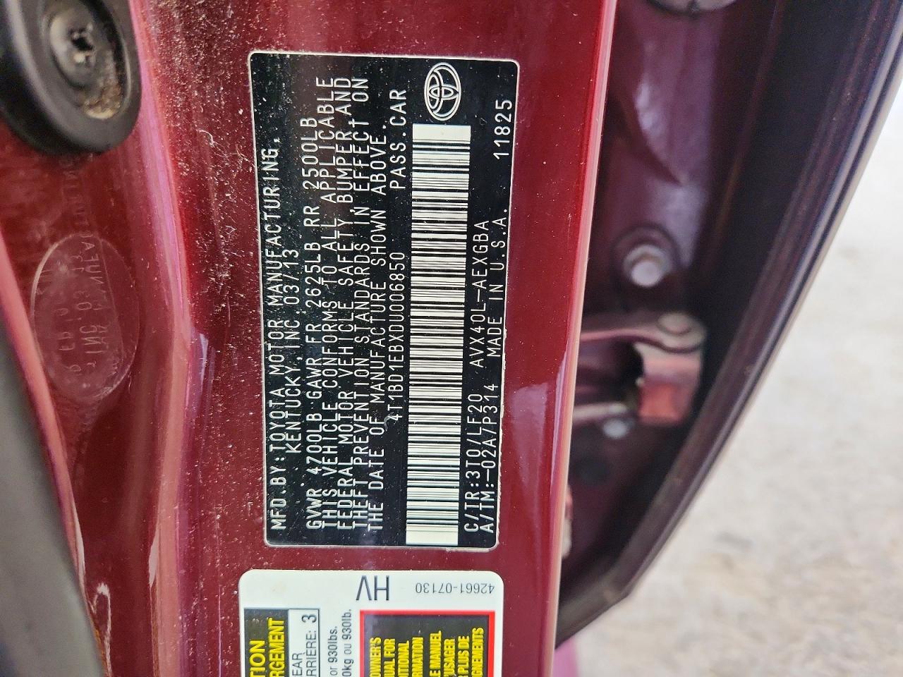 2013 Toyota Avalon Hybrid Xle Premium Burgundy vin: 4T1BD1EBXDU006850