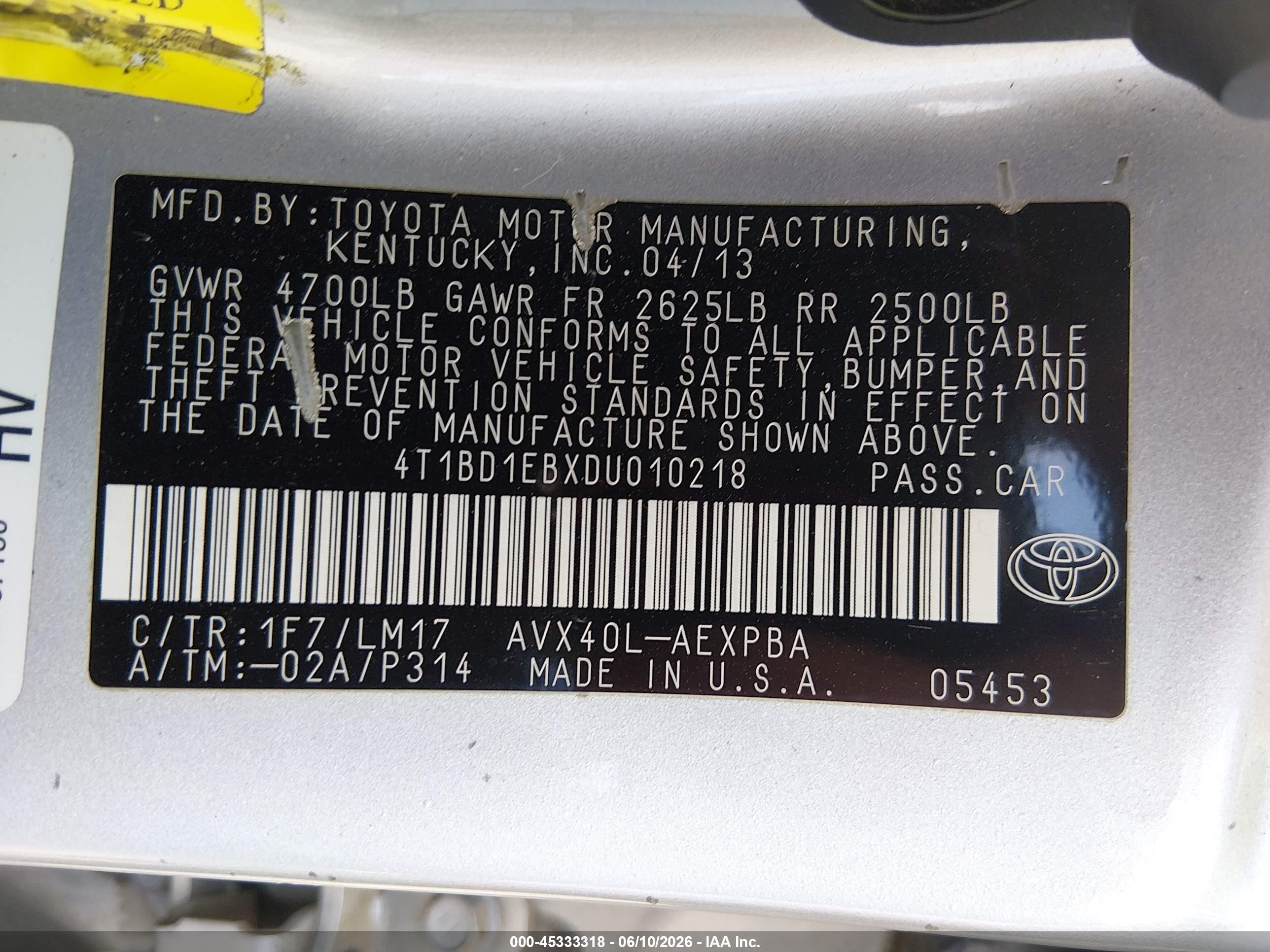 2013 Toyota Avalon Hybrid Limited Silver vin: 4T1BD1EBXDU010218