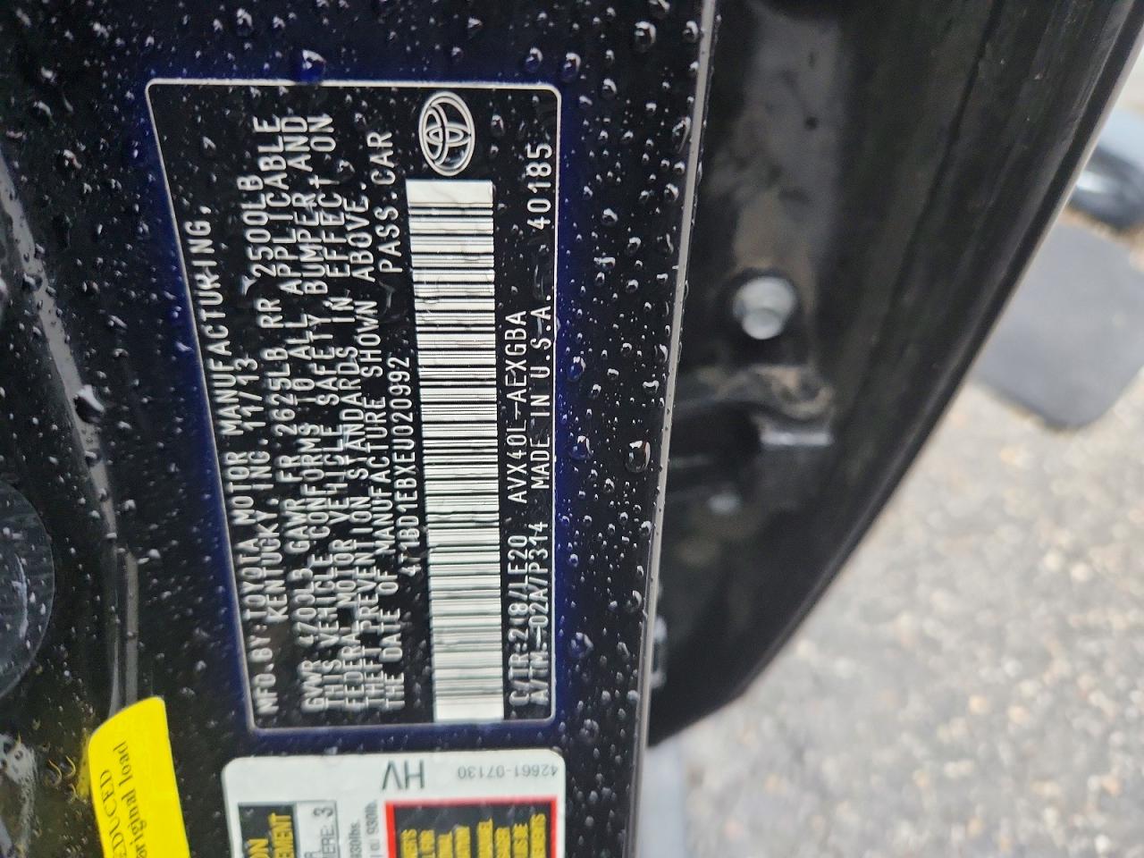 2014 Toyota Avalon Hybrid Xle Touring Black vin: 4T1BD1EBXEU020992