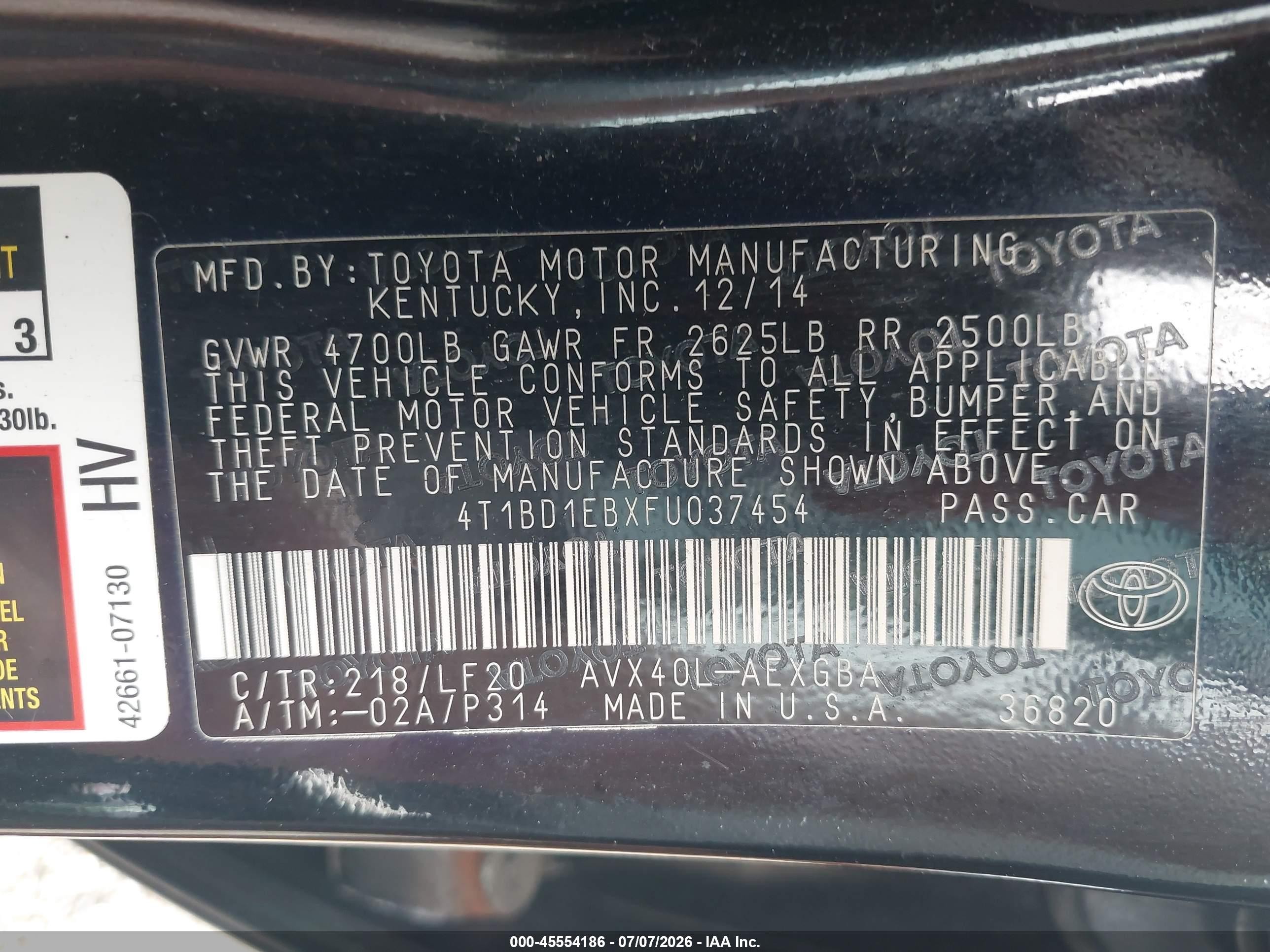 2015 Toyota Avalon Hybrid Xle Premium Black vin: 4T1BD1EBXFU037454