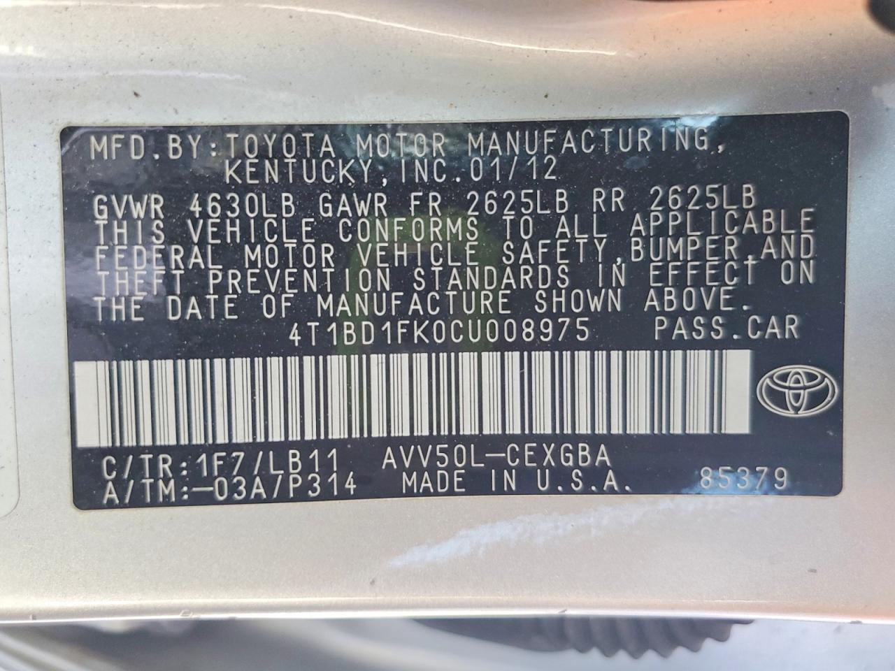 2012 Toyota Camry Hybrid Xle Серебряный vin: 4T1BD1FK0CU008975