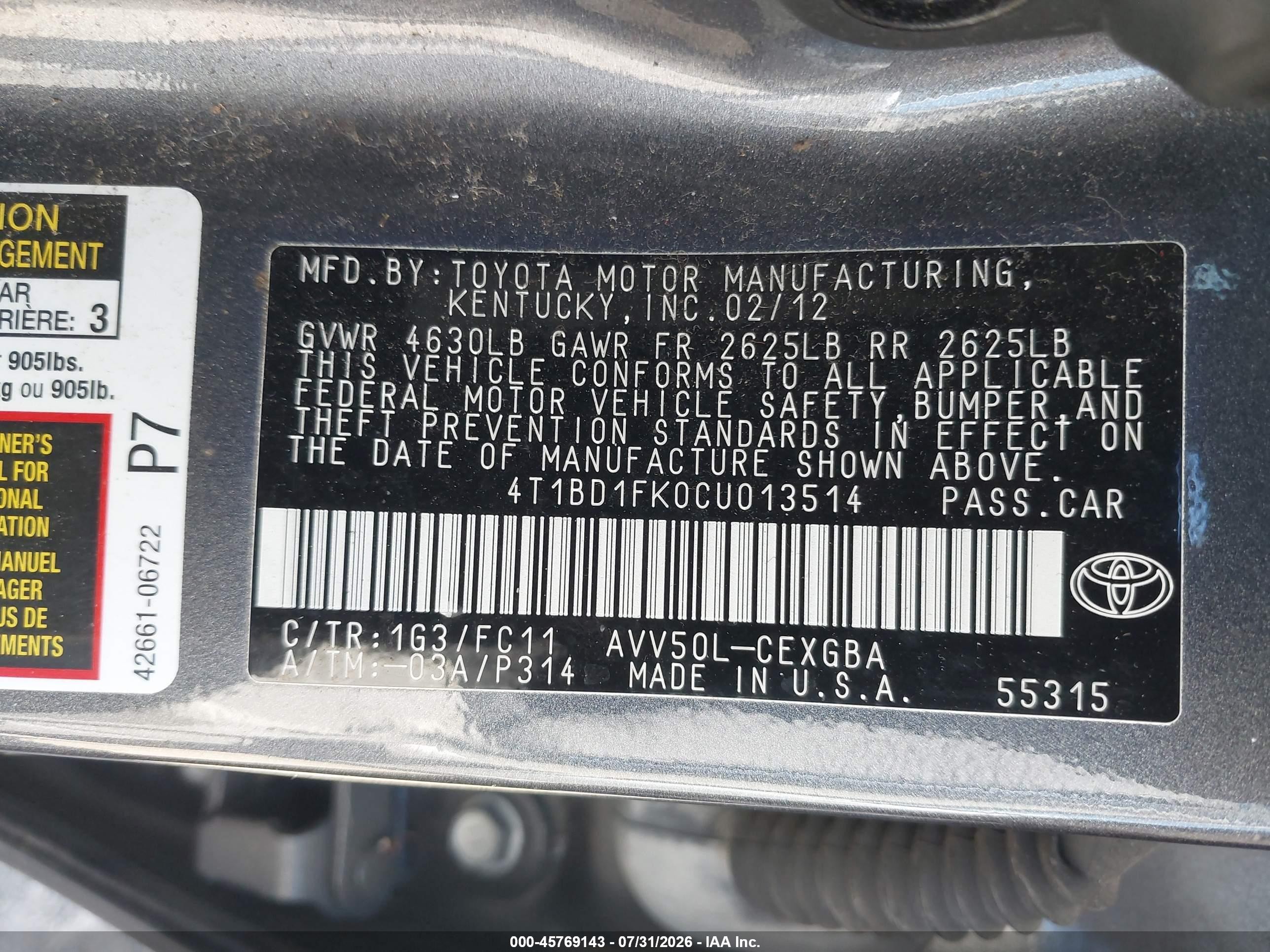 2012 Toyota Camry Hybrid Xle Серый vin: 4T1BD1FK0CU013514