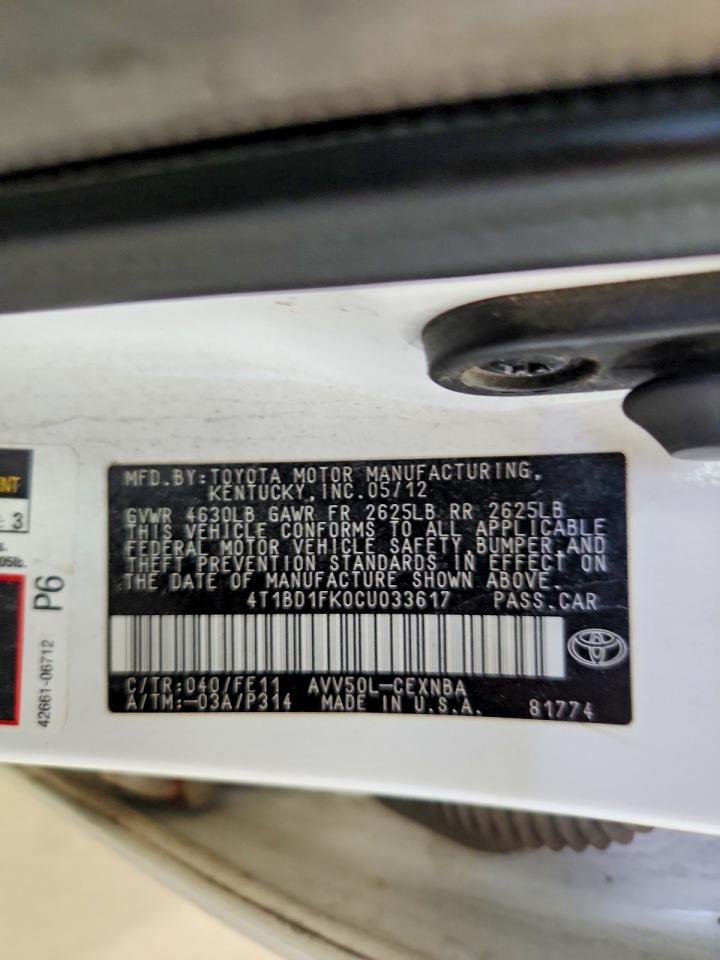 2012 Toyota Camry Hybrid Le Белый vin: 4T1BD1FK0CU033617