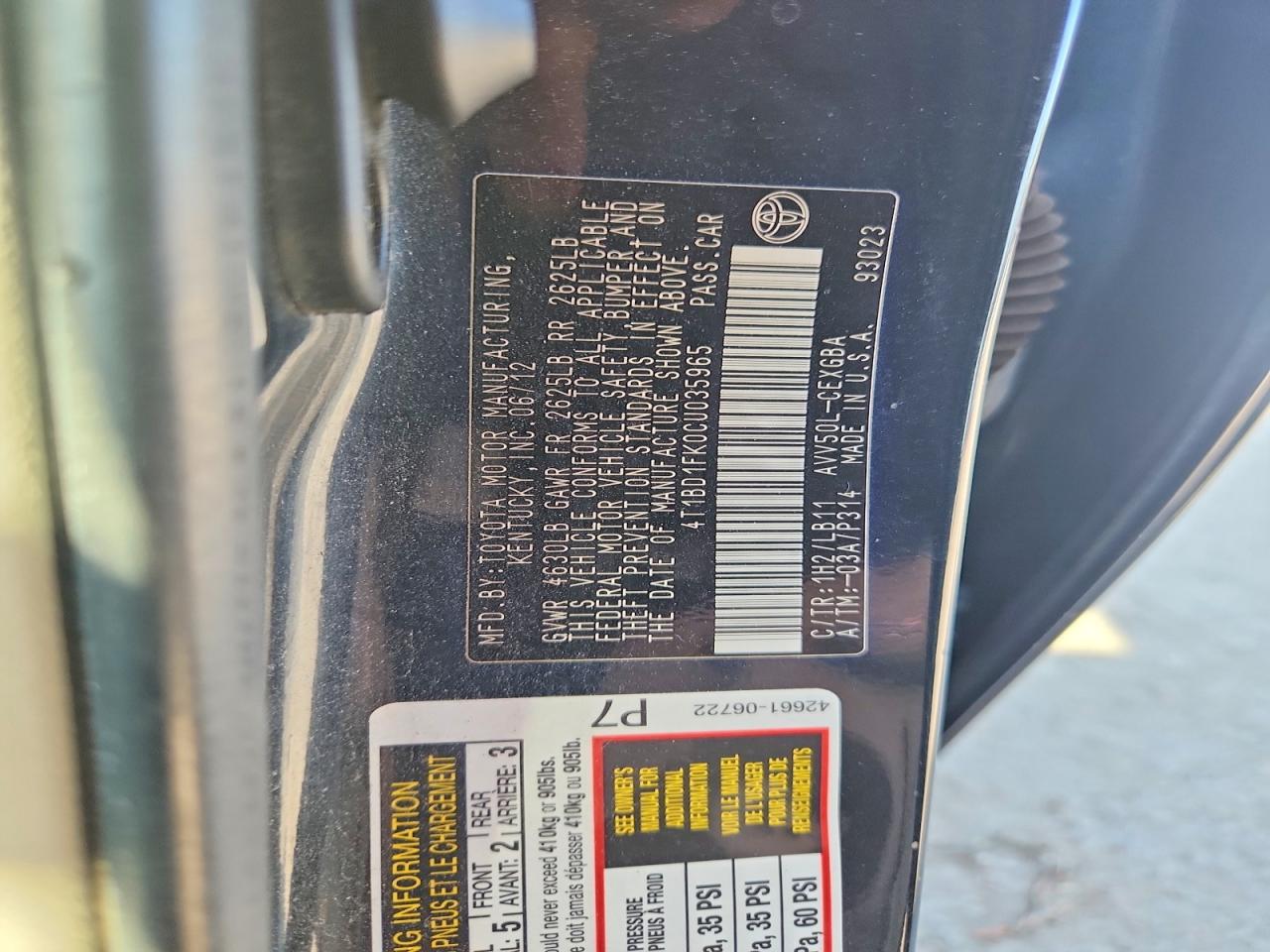 2012 Toyota Camry Hybrid Xle Black vin: 4T1BD1FK0CU035965