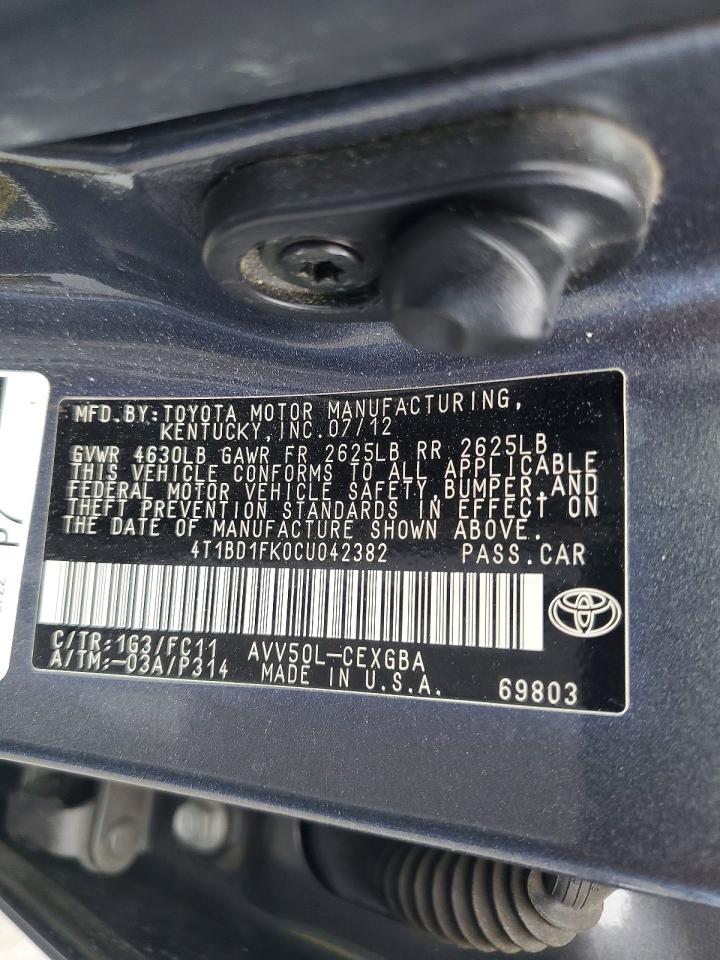 2012 Toyota Camry Hybrid Xle Gray vin: 4T1BD1FK0CU042382