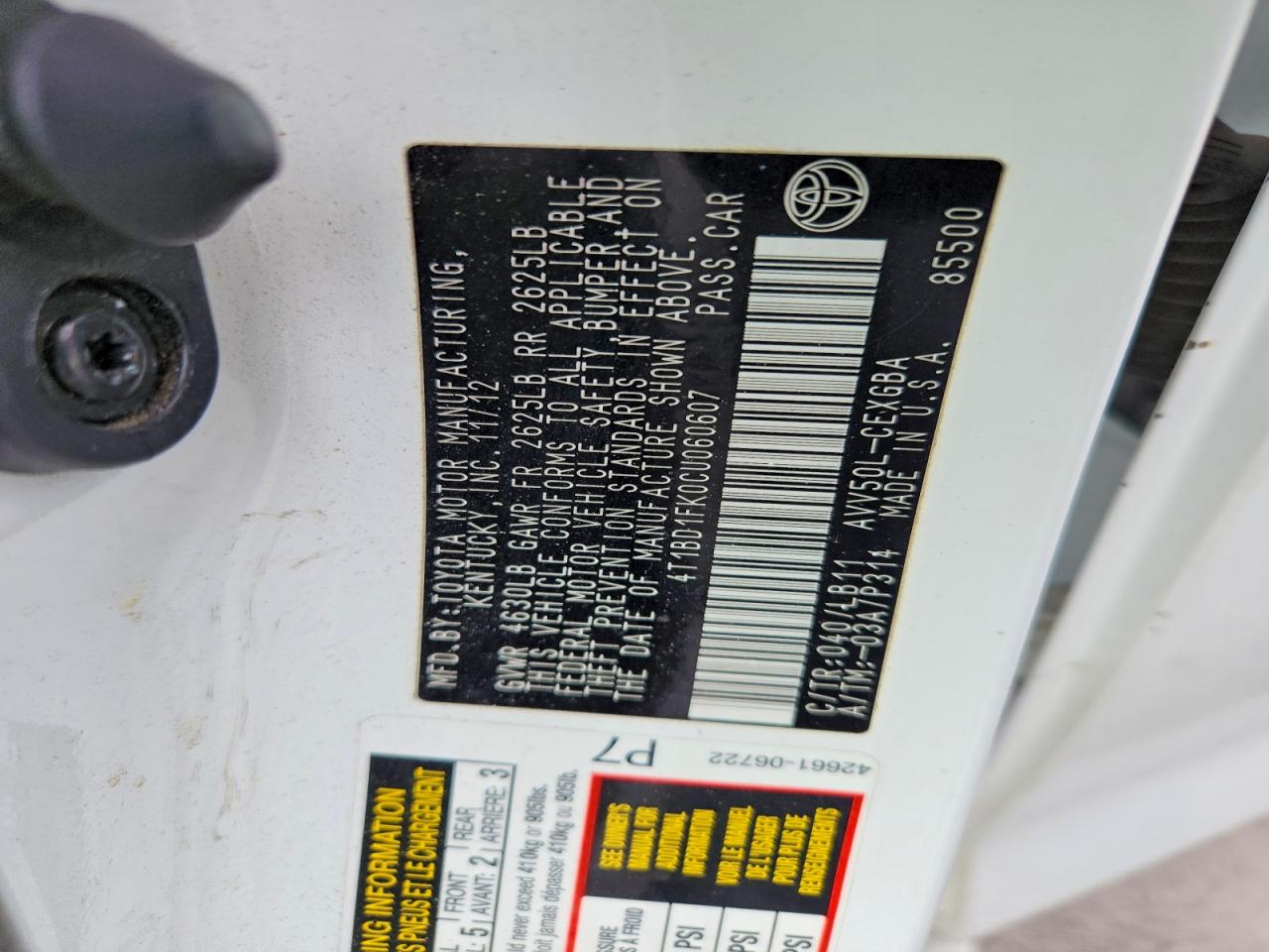 2012 Toyota Camry Hybrid Xle White vin: 4T1BD1FK0CU060607