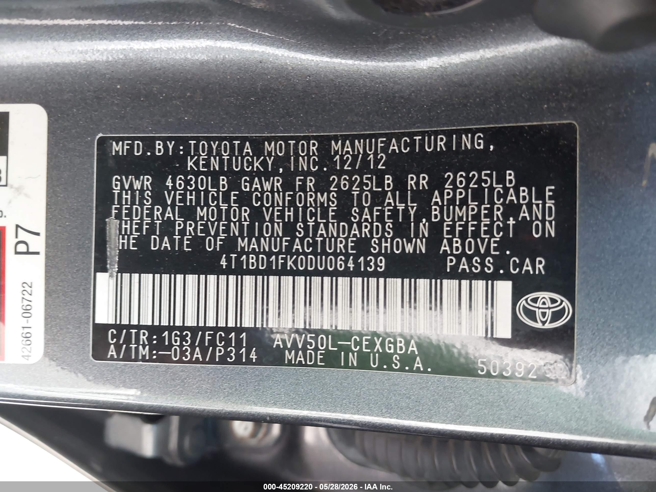 2013 Toyota Camry Hybrid Xle Gray vin: 4T1BD1FK0DU064139