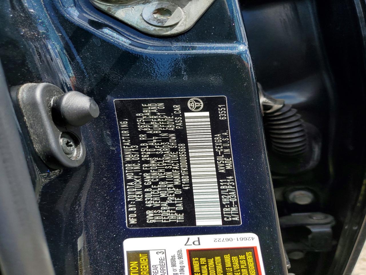2013 Toyota Camry Hybrid Xle Серый vin: 4T1BD1FK0DU085668