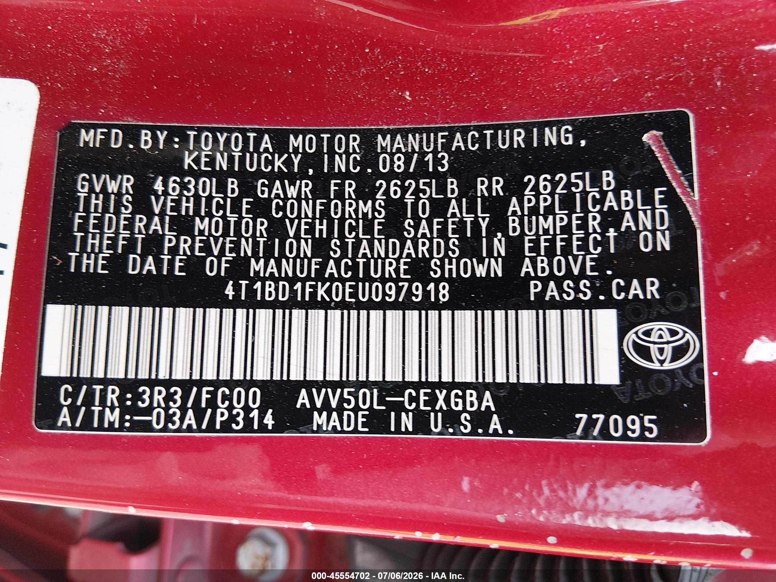 2014 Toyota Camry Hybrid Xle Red vin: 4T1BD1FK0EU097918
