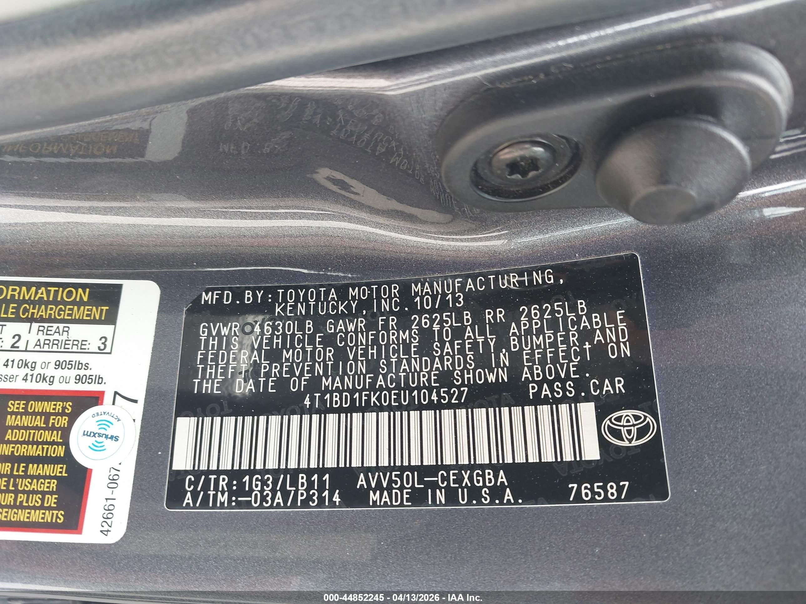 2014 Toyota Camry Hybrid Xle Gray vin: 4T1BD1FK0EU104527