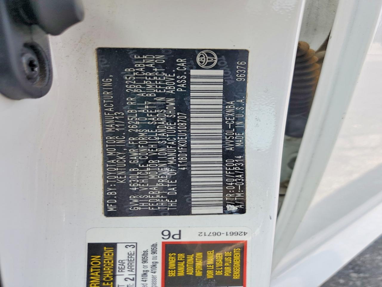 2014 Toyota Camry Hybrid Le Белый vin: 4T1BD1FK0EU108707