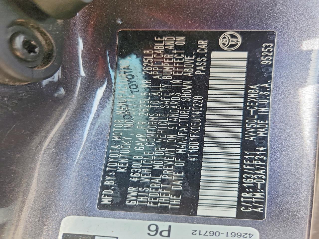 2014 Toyota Camry Hybrid Le Серый vin: 4T1BD1FK0EU140220