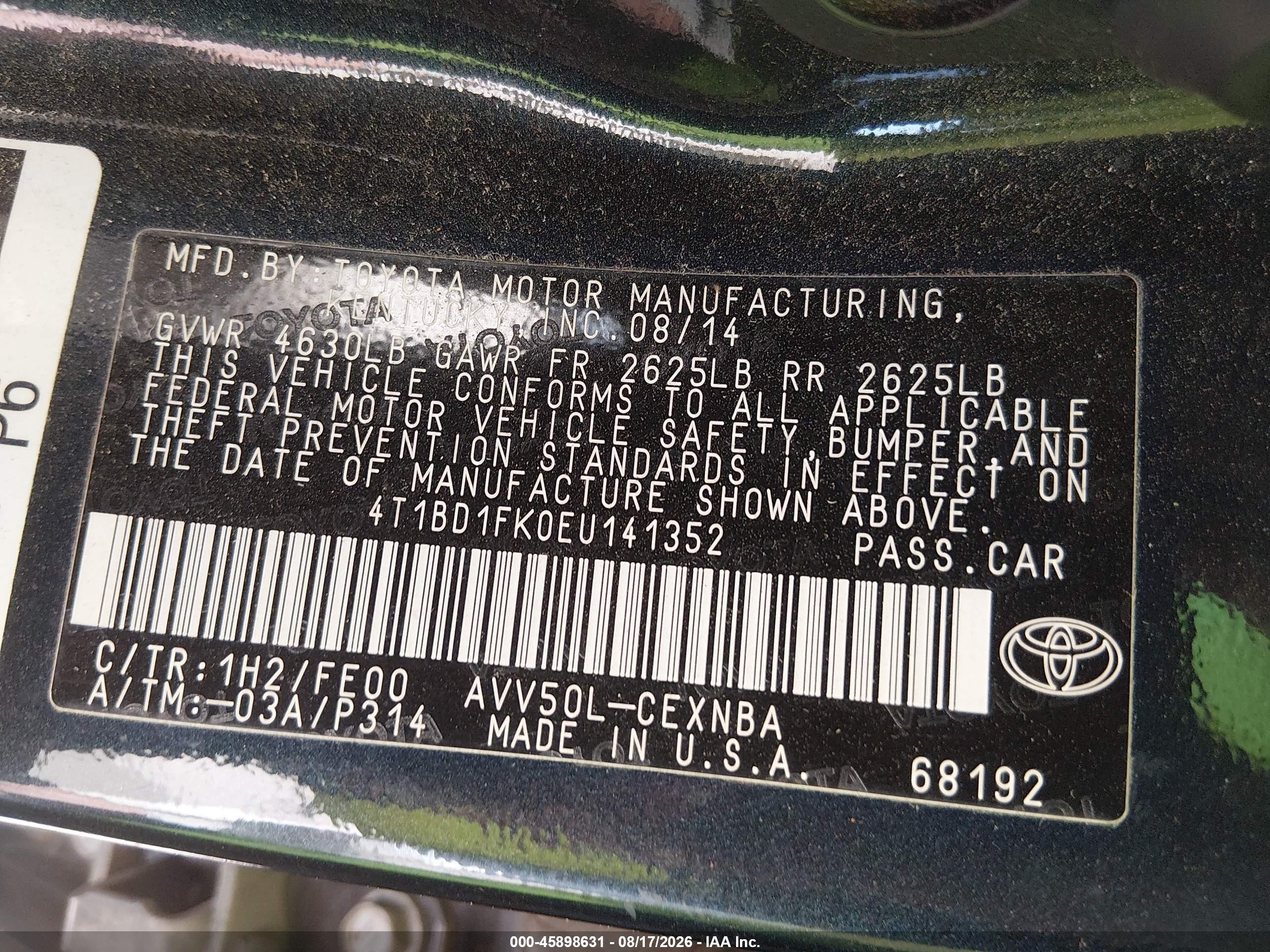 2014 Toyota Camry Hybrid Le Blue vin: 4T1BD1FK0EU141352