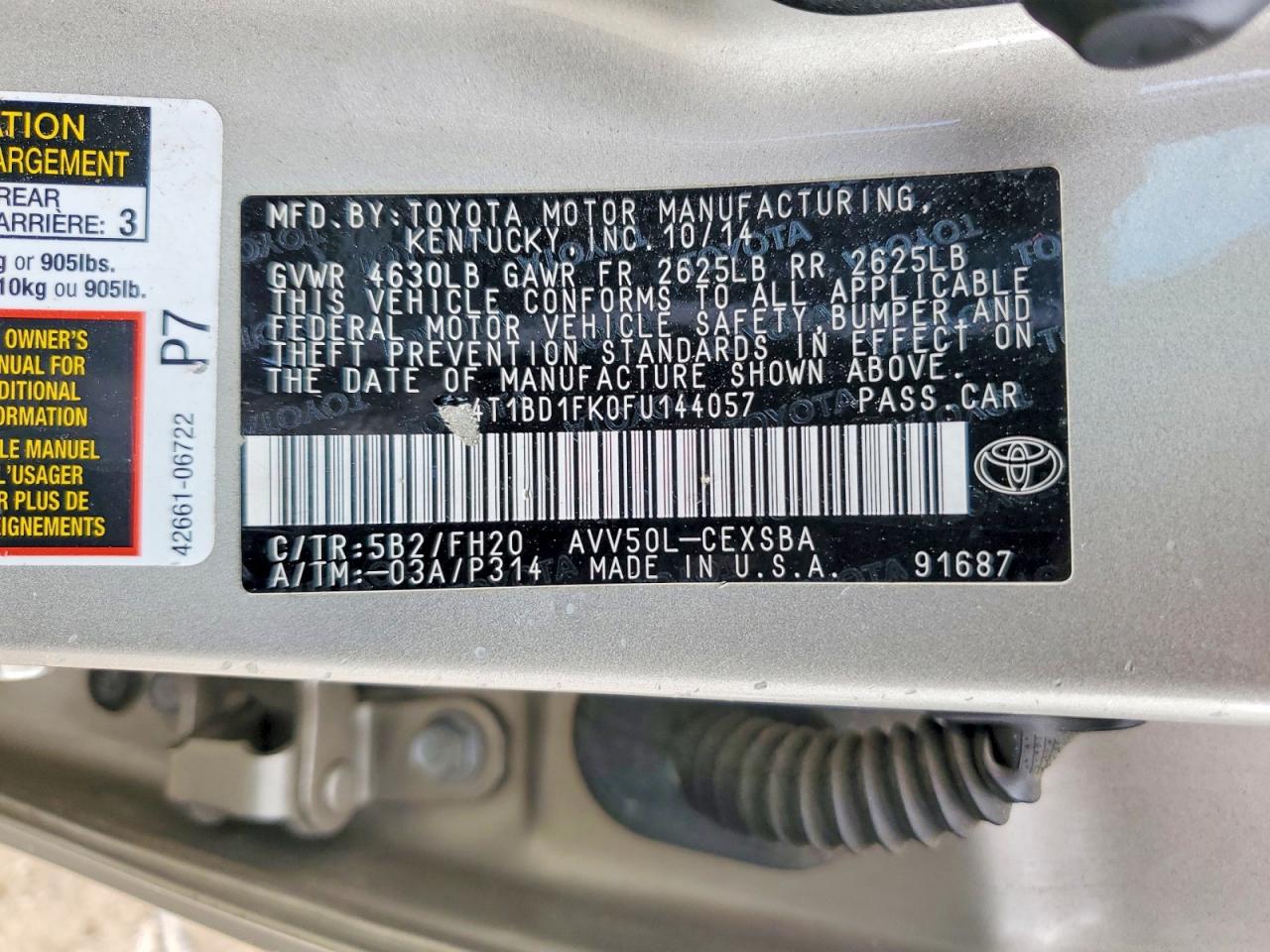 2015 Toyota Camry Hybrid Se Gold vin: 4T1BD1FK0FU144057