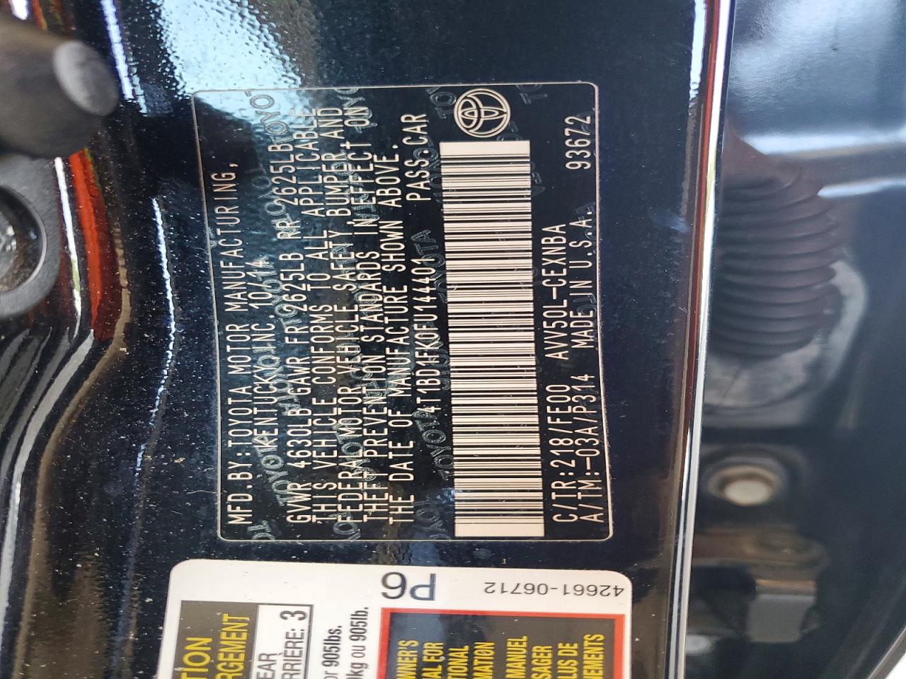 2015 Toyota Camry Hybrid Le Black vin: 4T1BD1FK0FU144401