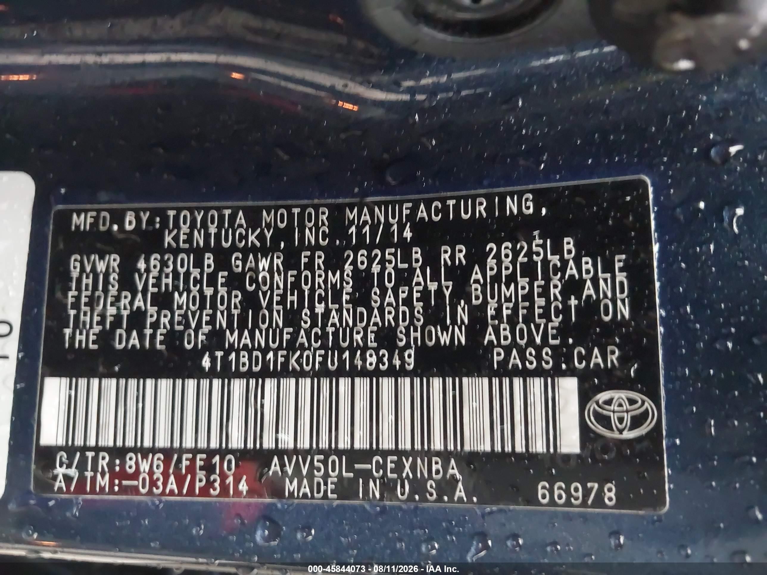 2015 Toyota Camry Hybrid Le Синий vin: 4T1BD1FK0FU148349