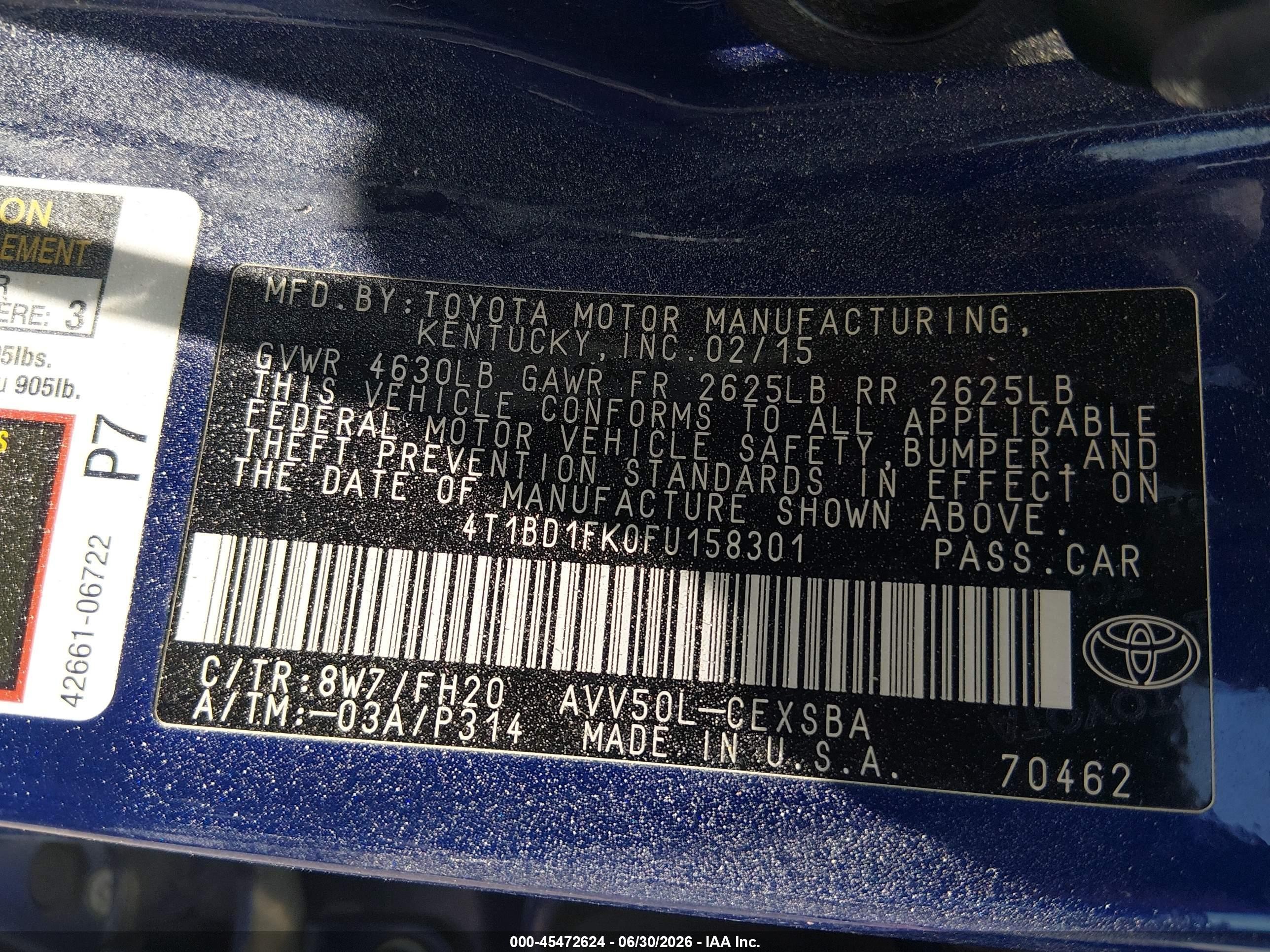 2015 Toyota Camry Hybrid Se Blue vin: 4T1BD1FK0FU158301