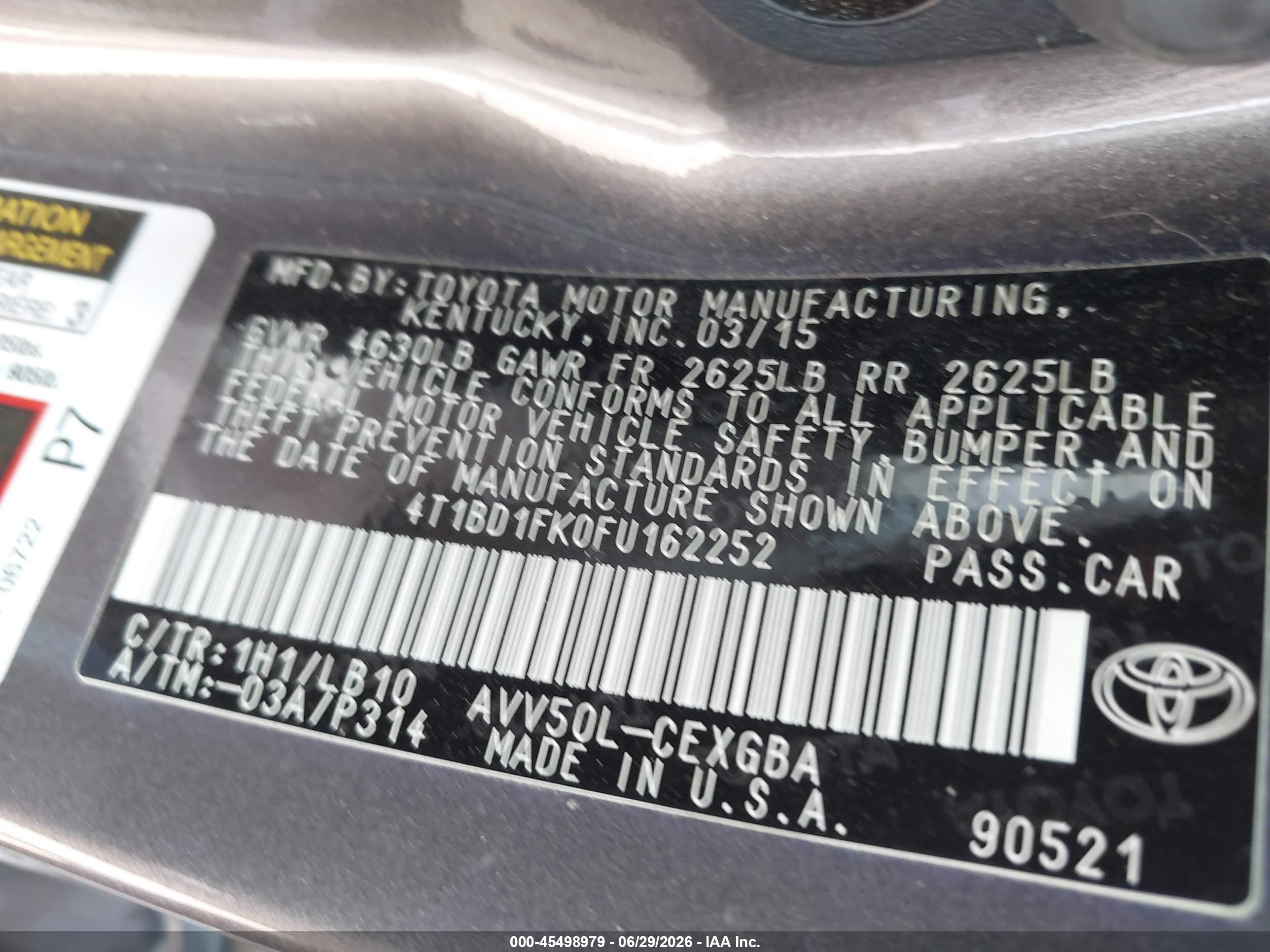 2015 Toyota Camry Hybrid Xle Gray vin: 4T1BD1FK0FU162252