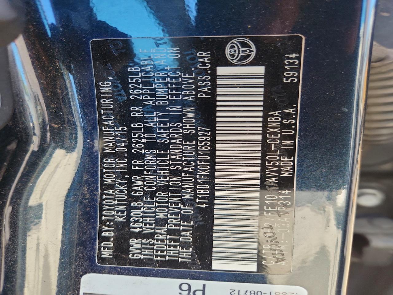 2015 Toyota Camry Hybrid Le Charcoal vin: 4T1BD1FK0FU165927