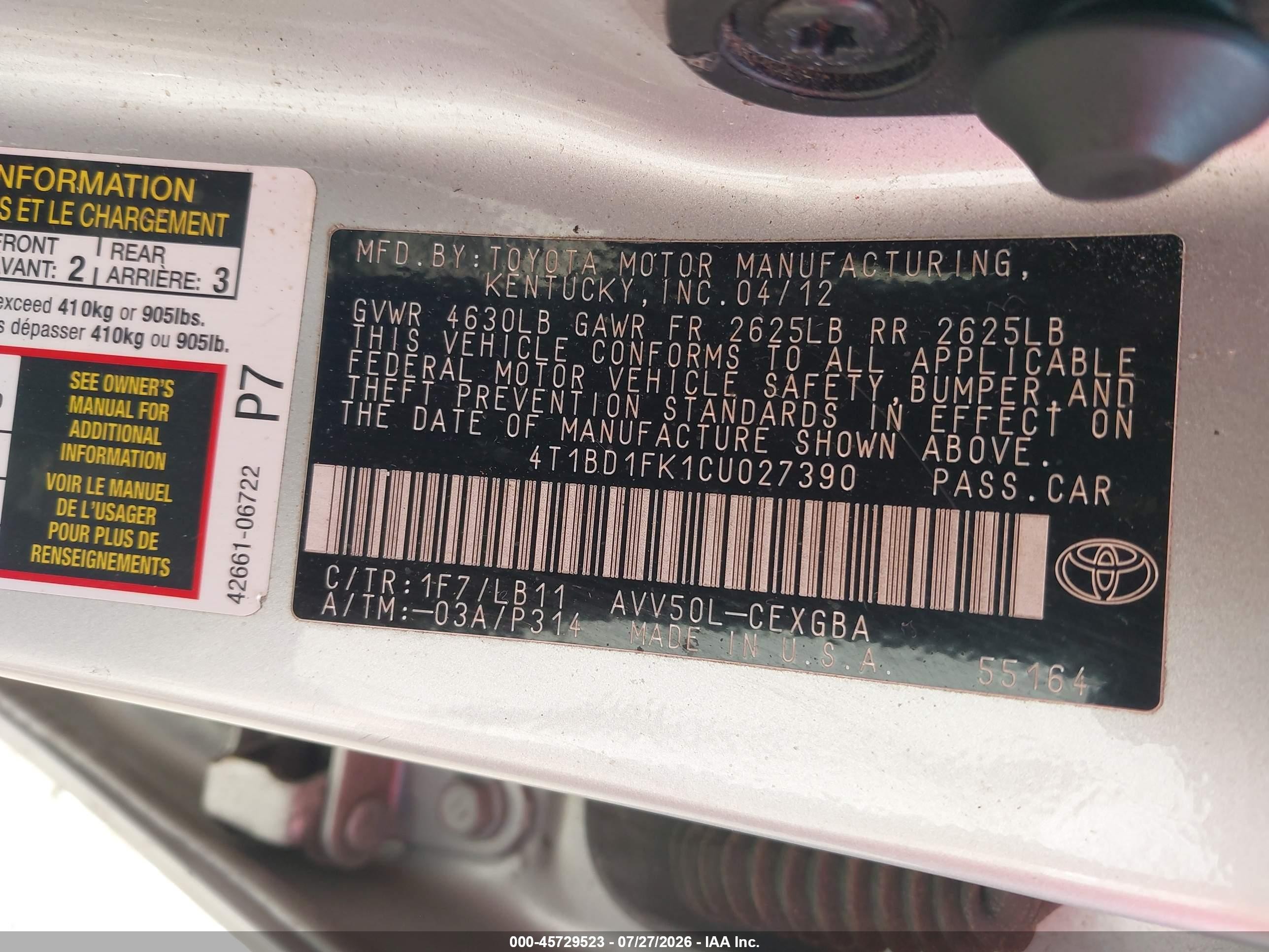 2012 Toyota Camry Hybrid Xle Серый vin: 4T1BD1FK1CU027390