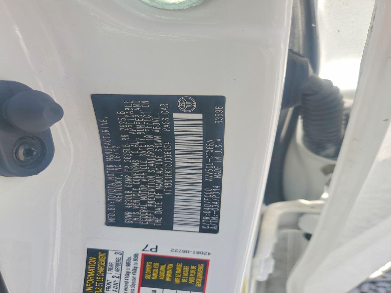 2012 Toyota Camry Hybrid Xle White vin: 4T1BD1FK1CU036154