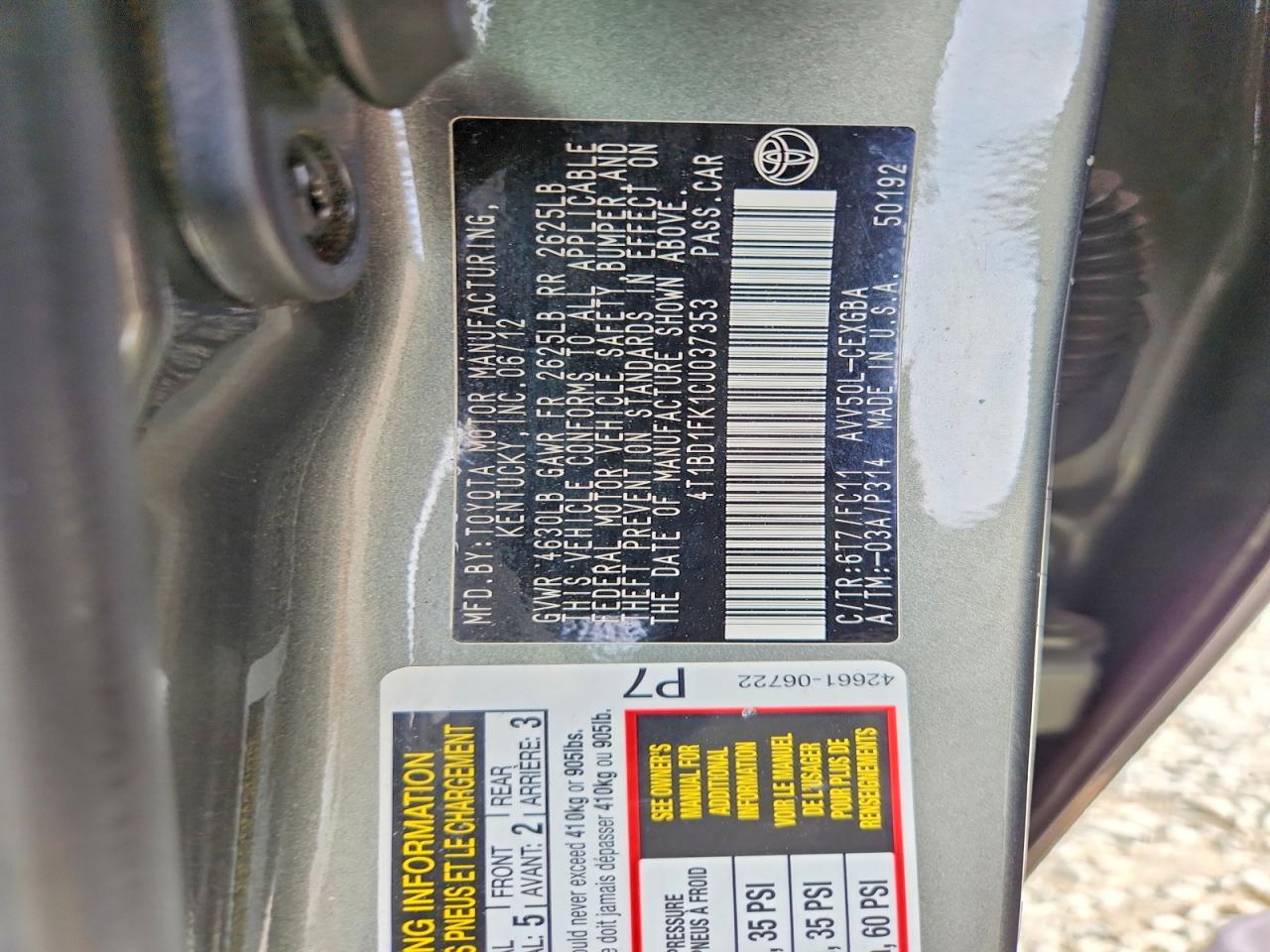 2012 Toyota Camry Hybrid Xle Green vin: 4T1BD1FK1CU037353