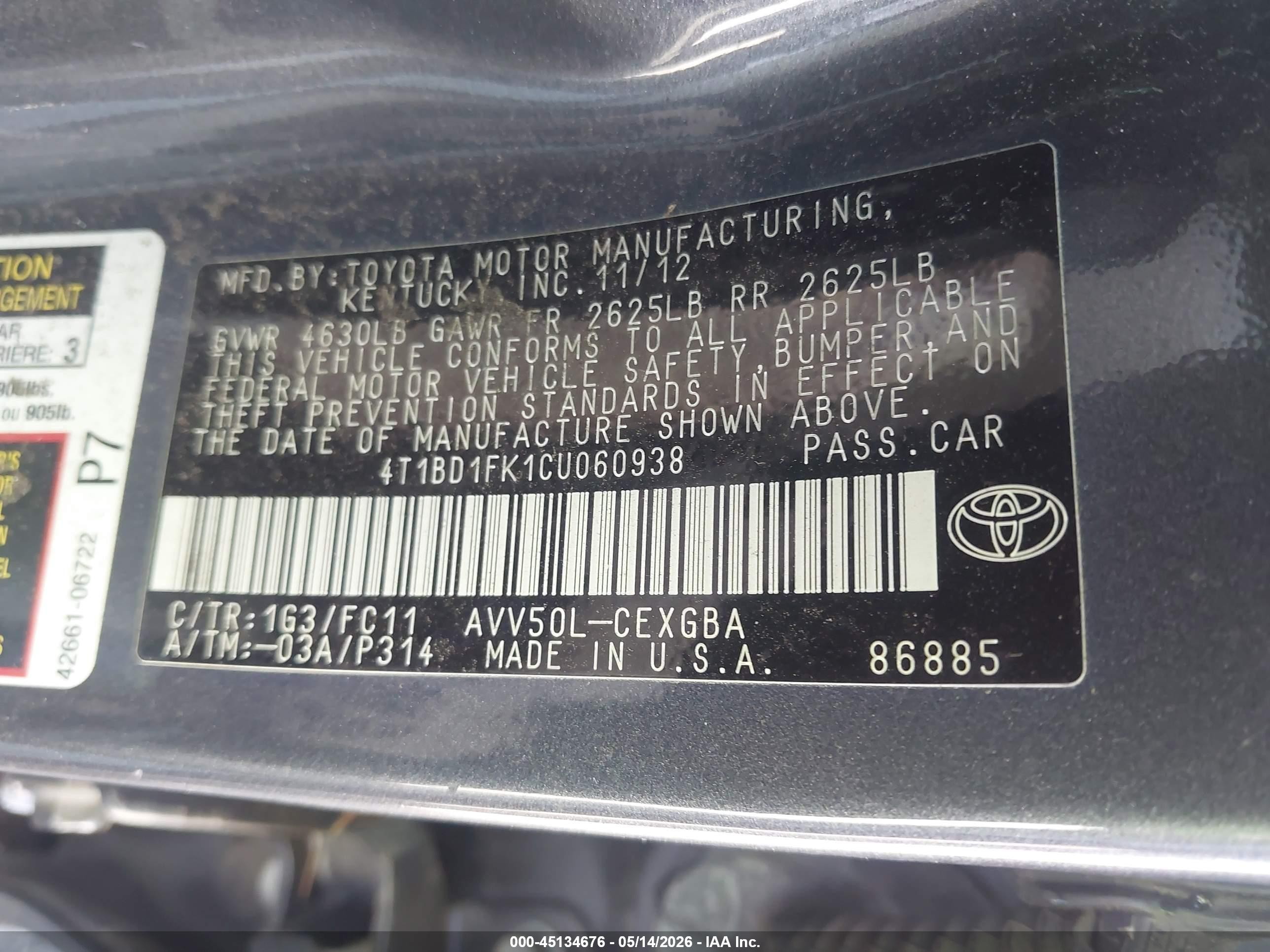 2012 Toyota Camry Hybrid Xle Gray vin: 4T1BD1FK1CU060938