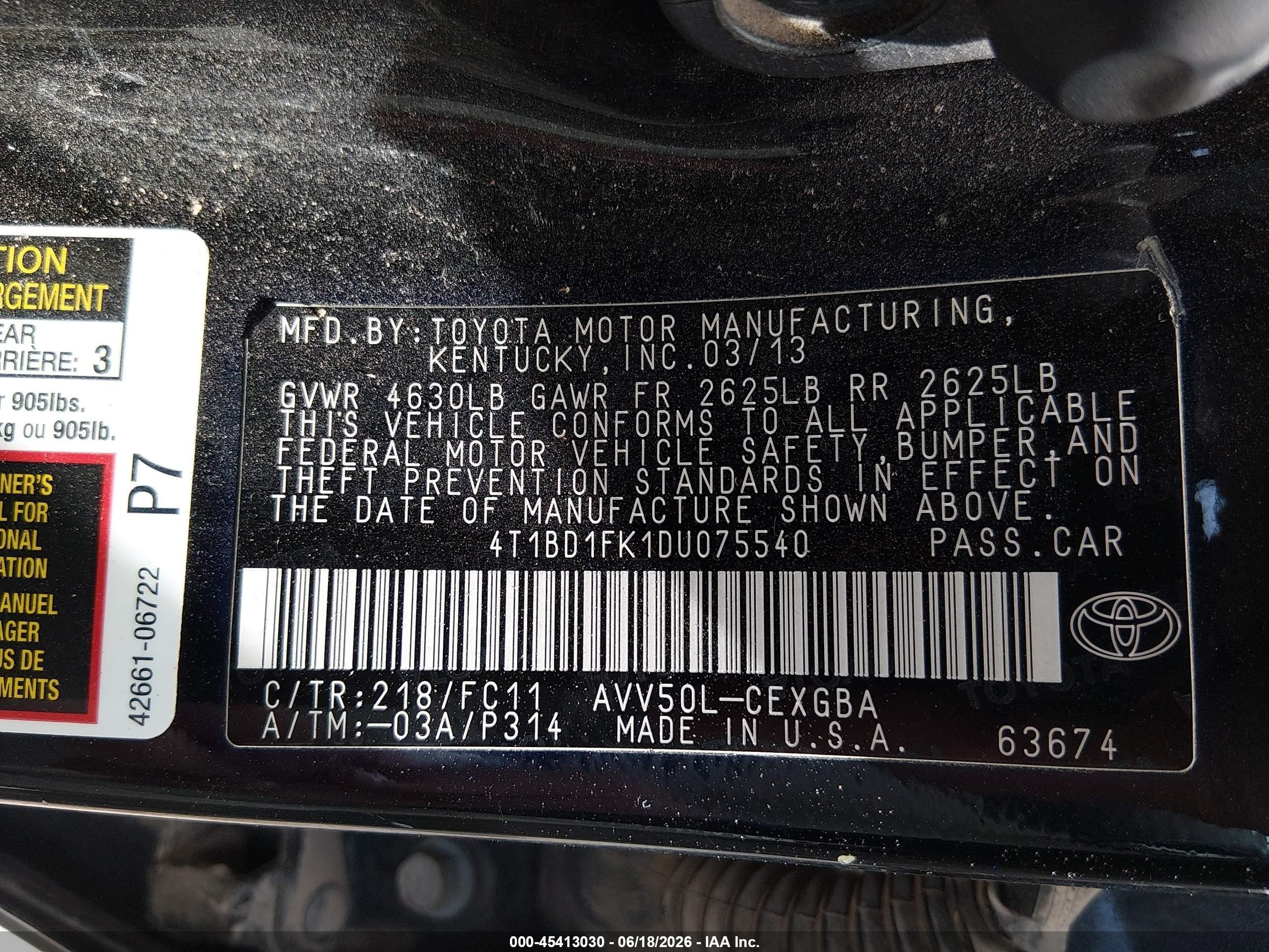2013 Toyota Camry Hybrid/le/xle Black vin: 4T1BD1FK1DU075540