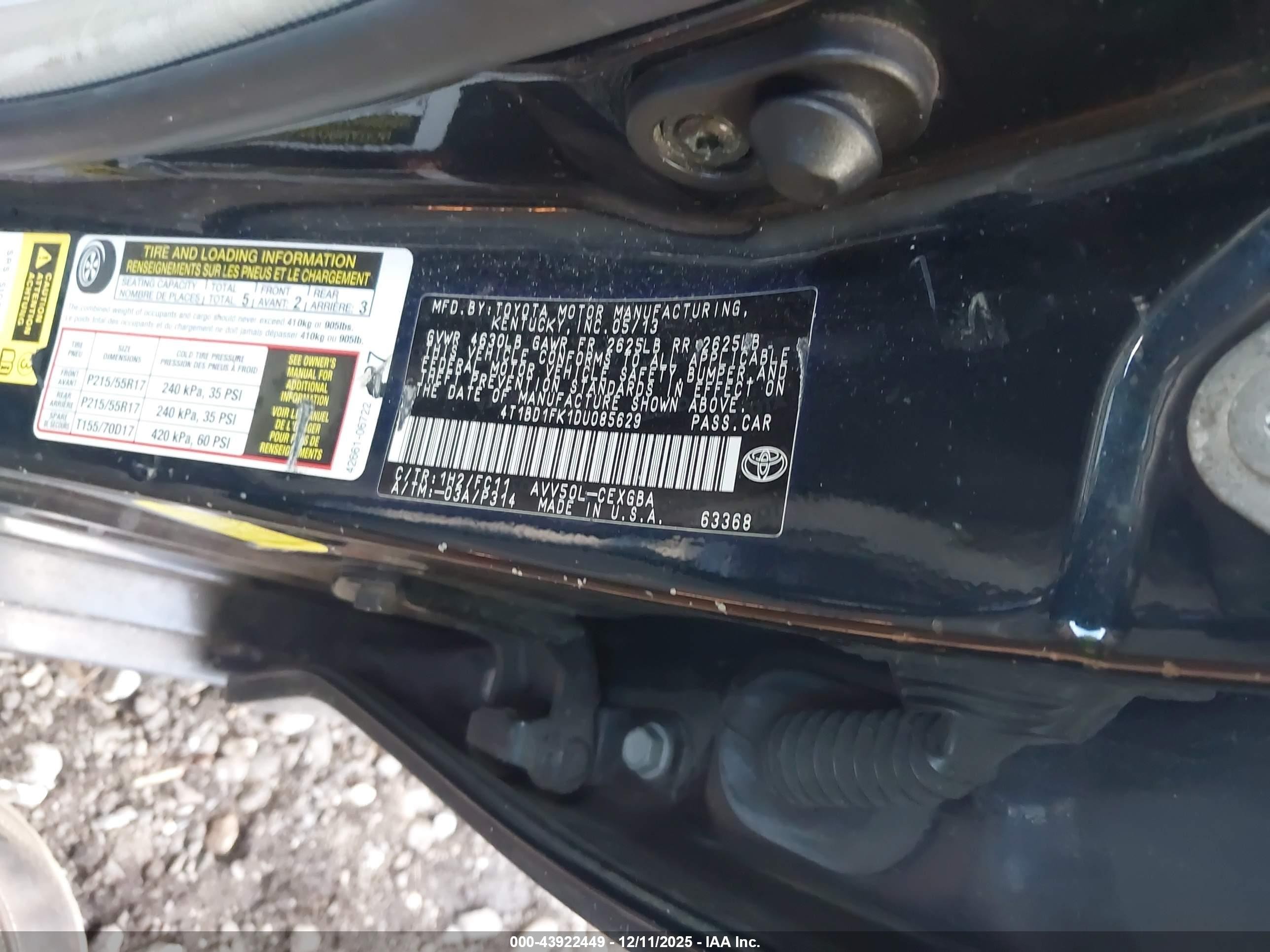 2013 Toyota Camry Hybrid Xle Черный vin: 4T1BD1FK1DU085629