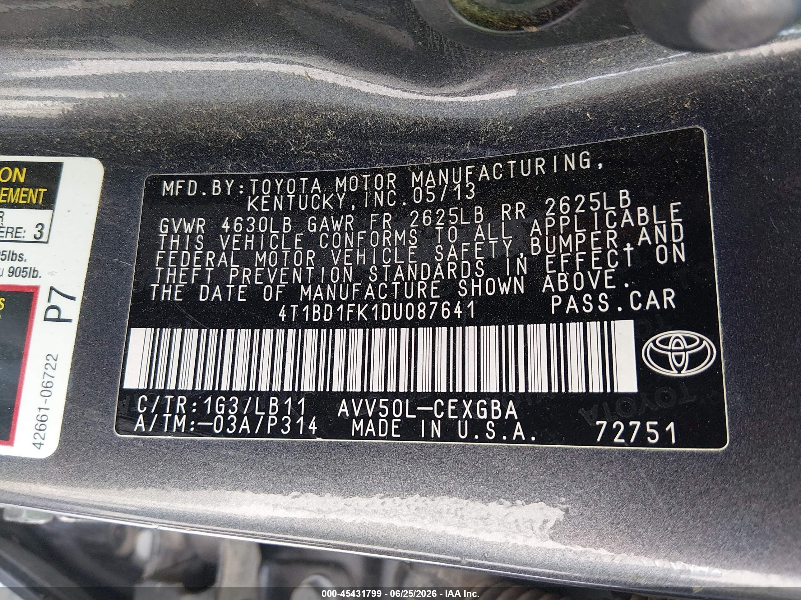 2013 Toyota Camry Hybrid Xle Серый vin: 4T1BD1FK1DU087641