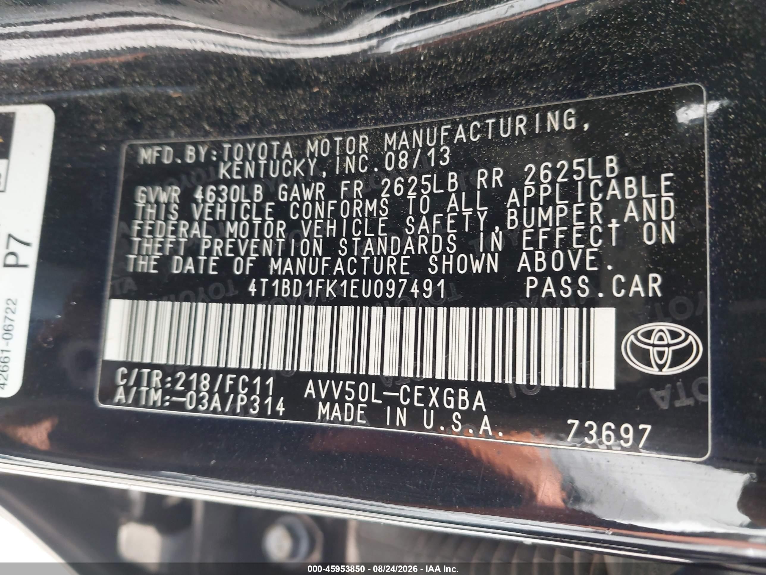 2014 Toyota Camry Hybrid Xle Черный vin: 4T1BD1FK1EU097491