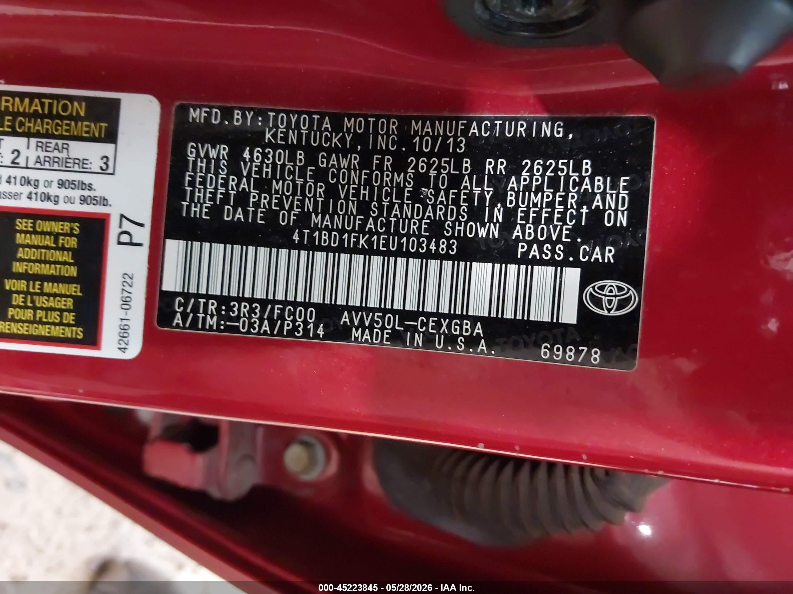 2014 Toyota Camry Hybrid Xle Red vin: 4T1BD1FK1EU103483