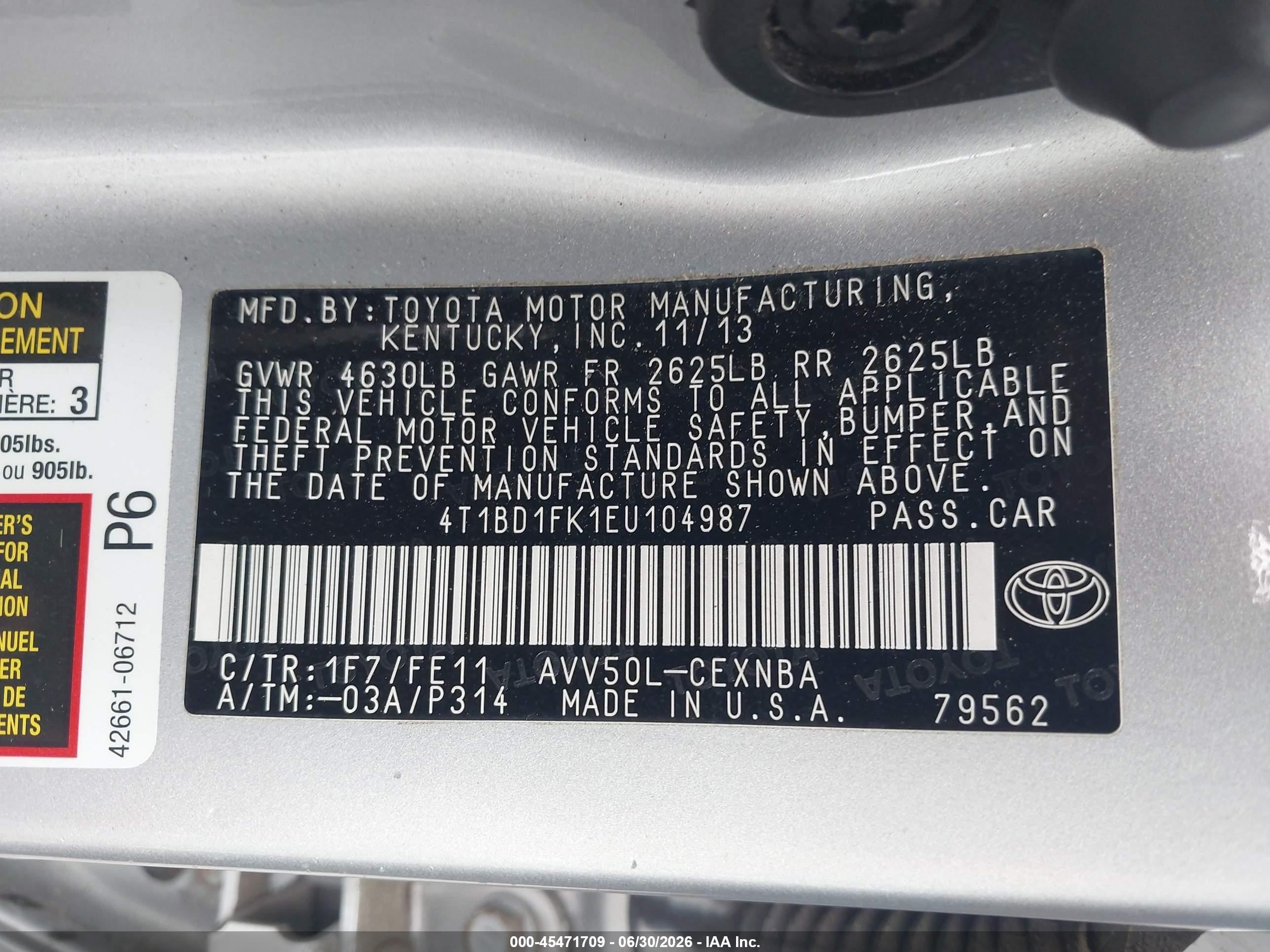 2014 Toyota Camry Hybrid Le Серебряный vin: 4T1BD1FK1EU104987