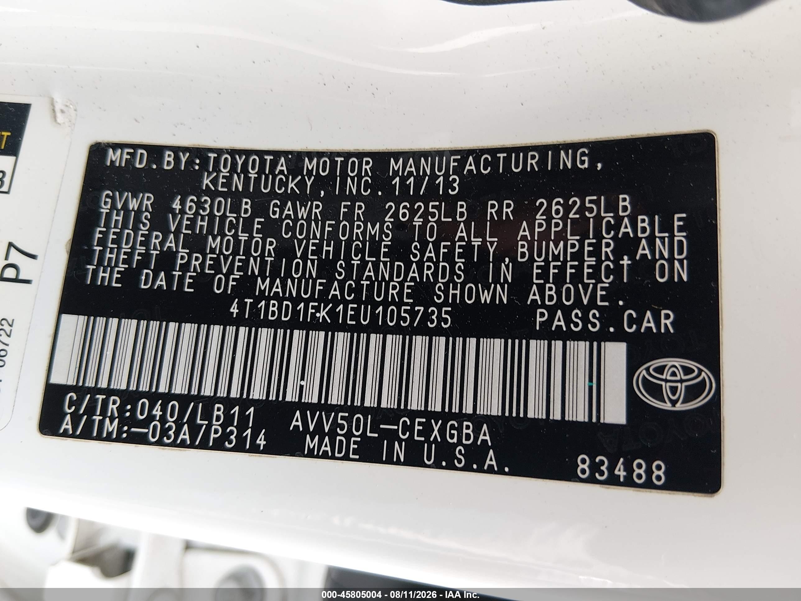 2014 Toyota Camry Hybrid Xle White vin: 4T1BD1FK1EU105735