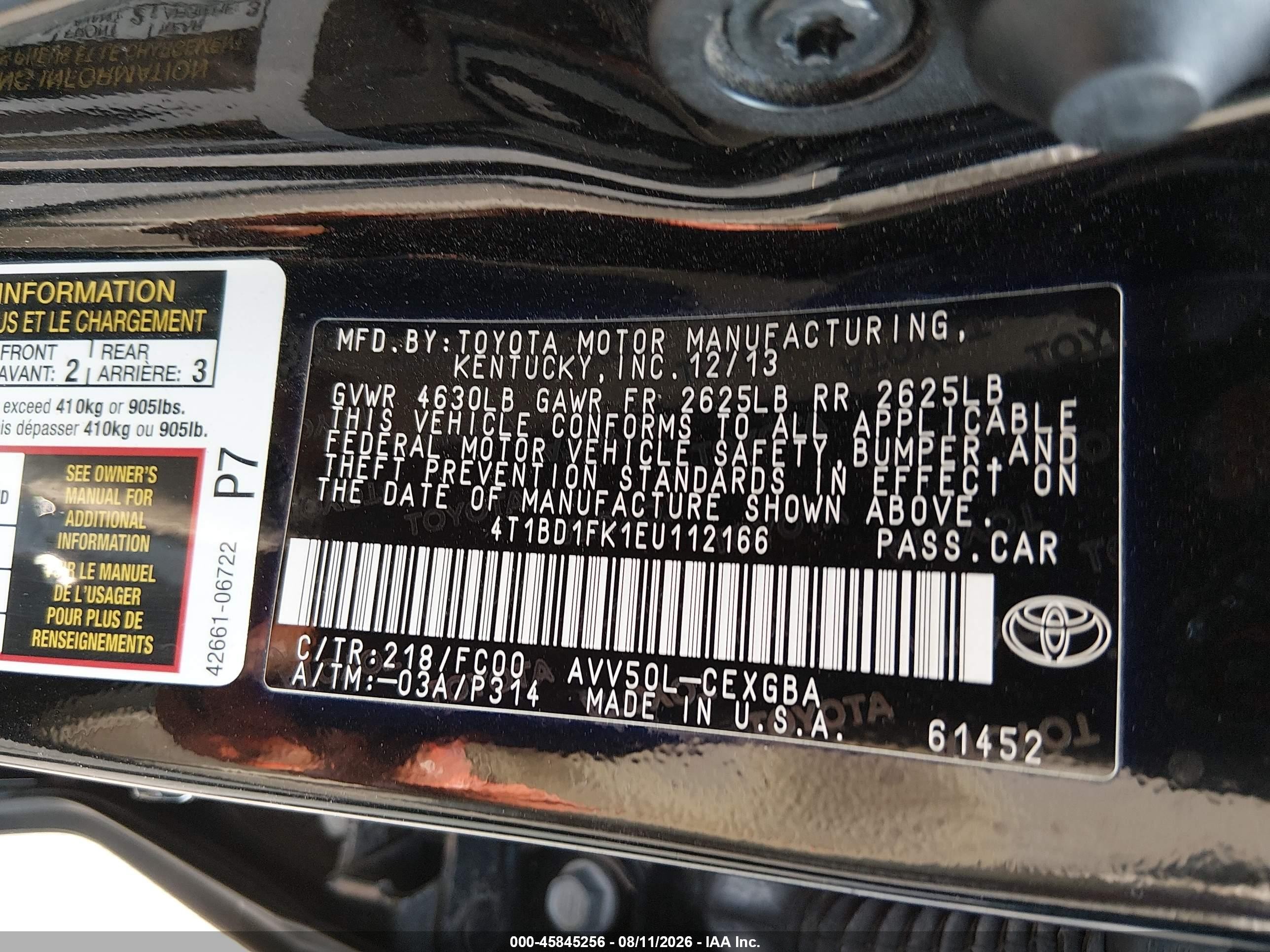 2014 Toyota Camry Hybrid Xle Черный vin: 4T1BD1FK1EU112166