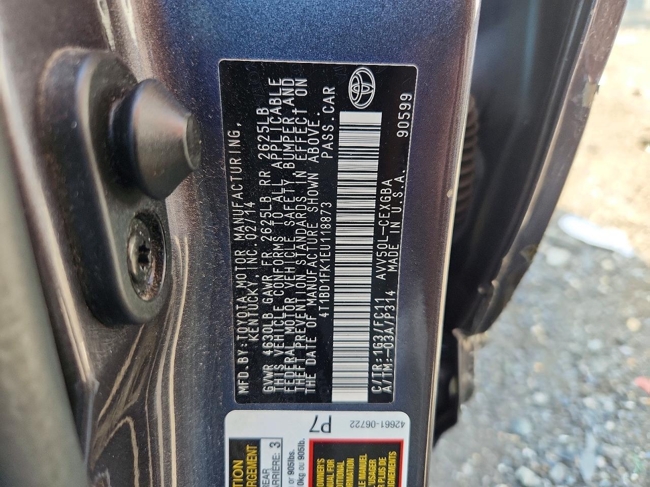 2014 Toyota Camry Hybrid Xle Gray vin: 4T1BD1FK1EU118873
