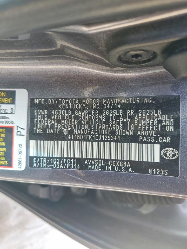 2014 Toyota Camry Hybrid Xle Gray vin: 4T1BD1FK1EU129341