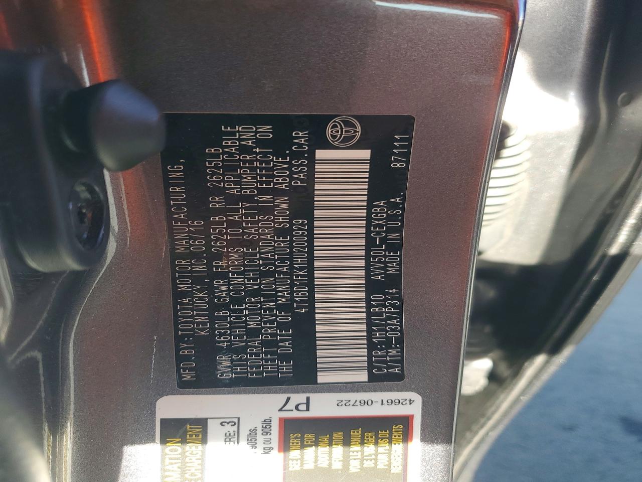 2017 Toyota Camry Hybrid Xle Угольный vin: 4T1BD1FK1HU200929